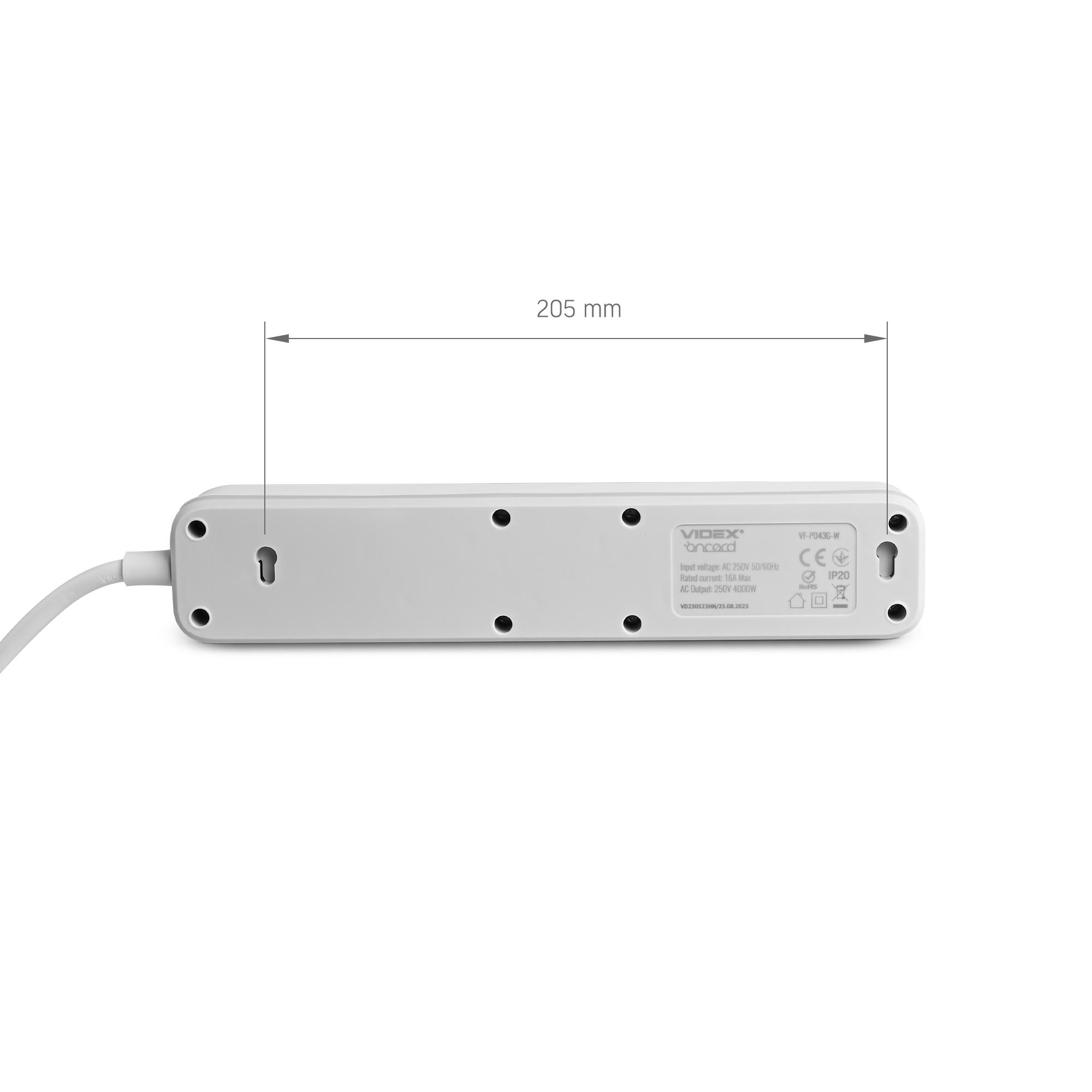 Мережевий подовжувач VIDEX ONCORD з/з 4п 3м (3x1.5мм) з кнопкою White — фото 6 з 11