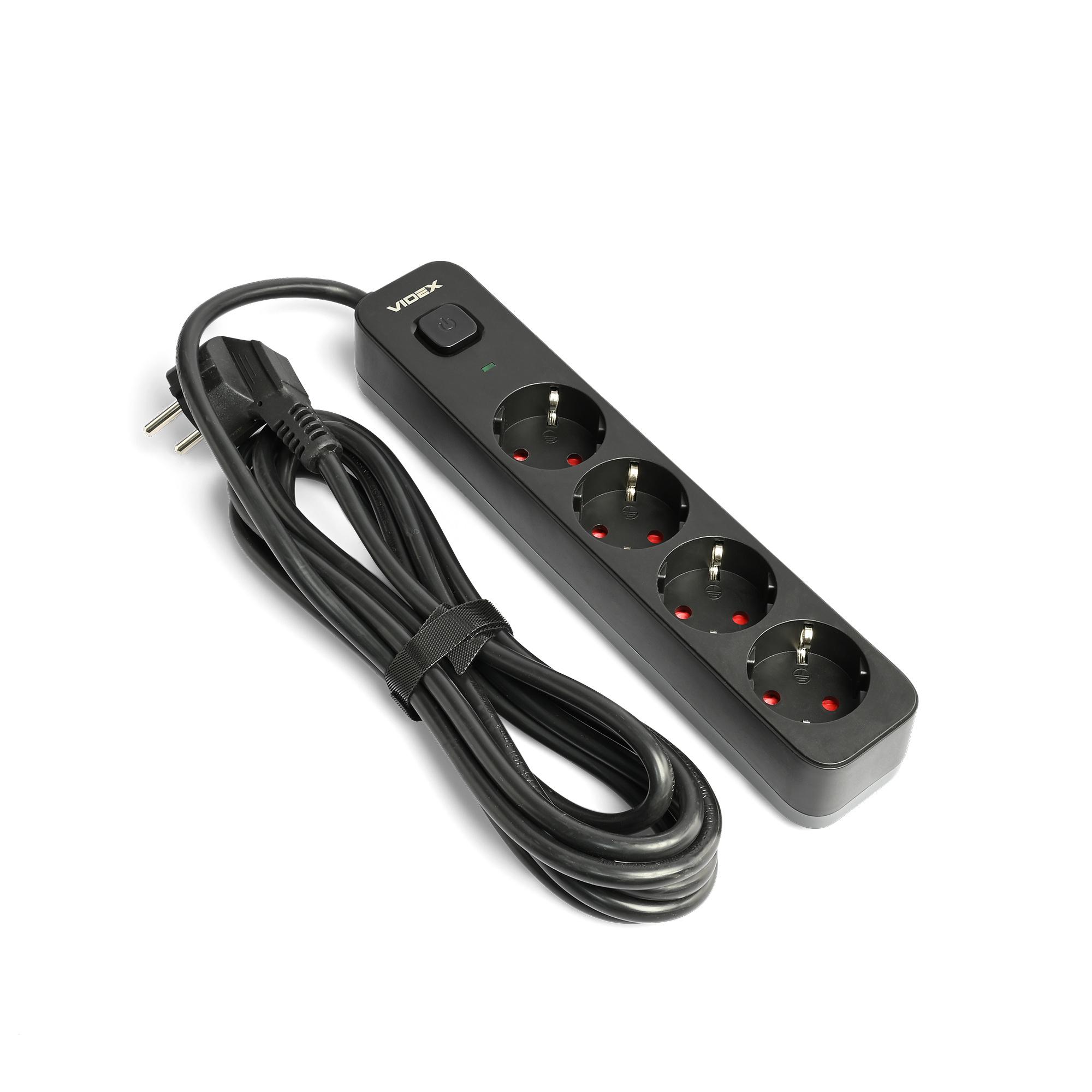 Мережевий подовжувач VIDEX ONCORD з/з 4п 3м (3x1.5мм) з кнопкою Black — фото 2 з 11