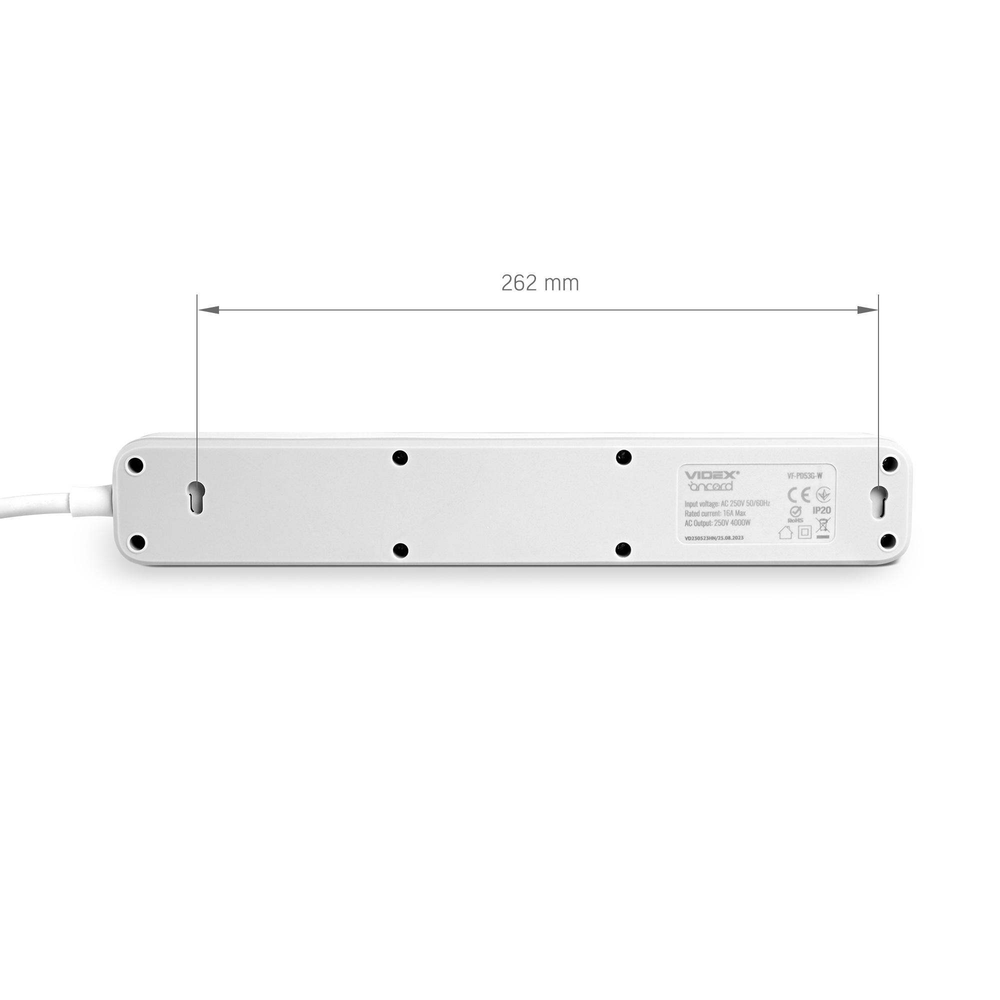 Мережевий подовжувач VIDEX ONCORD з/з 5п 3м (3x1.5мм) з кнопкою White — фото 6 з 11