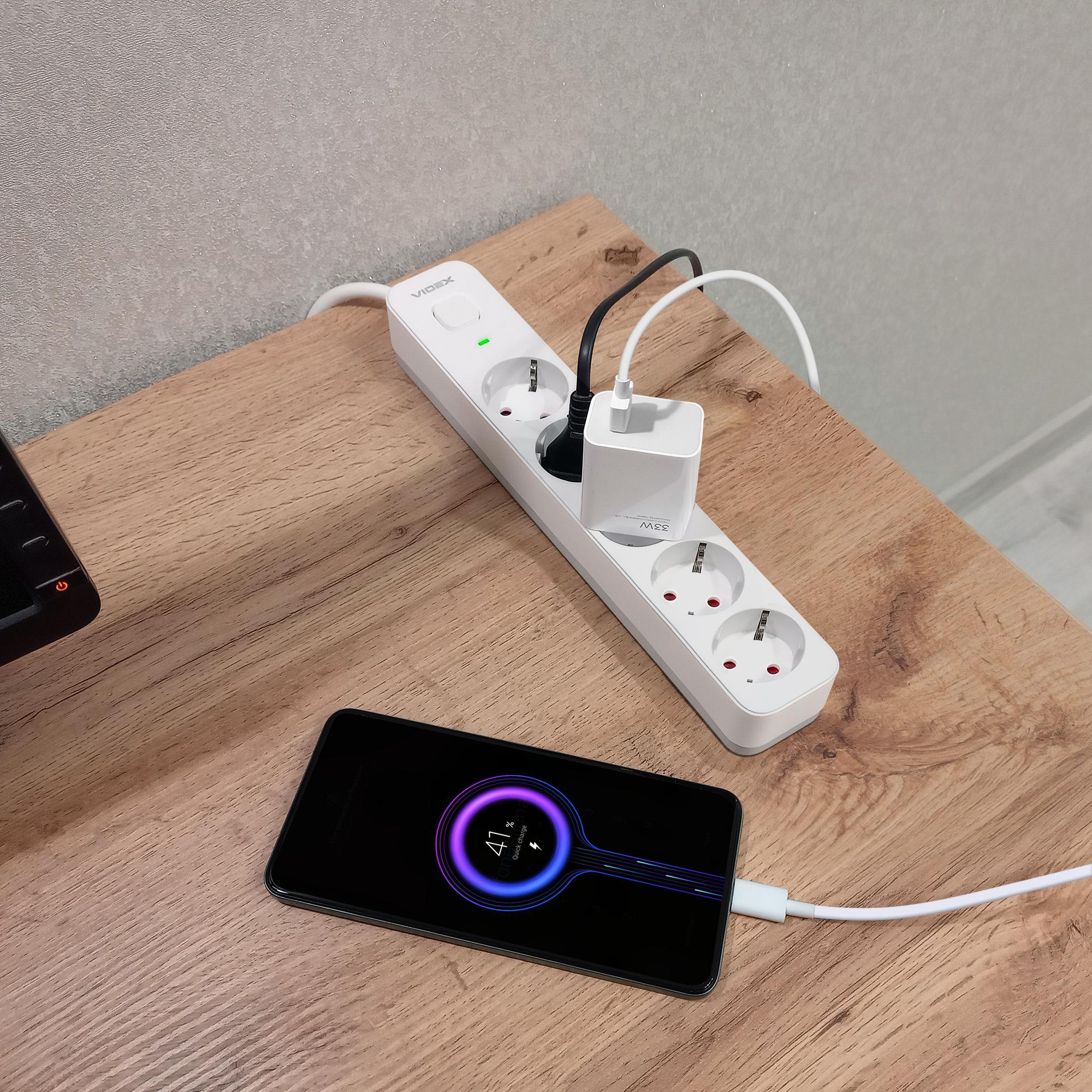 Мережевий подовжувач VIDEX ONCORD з/з 5п 3м (3x1.5мм) з кнопкою White — фото 10 з 11
