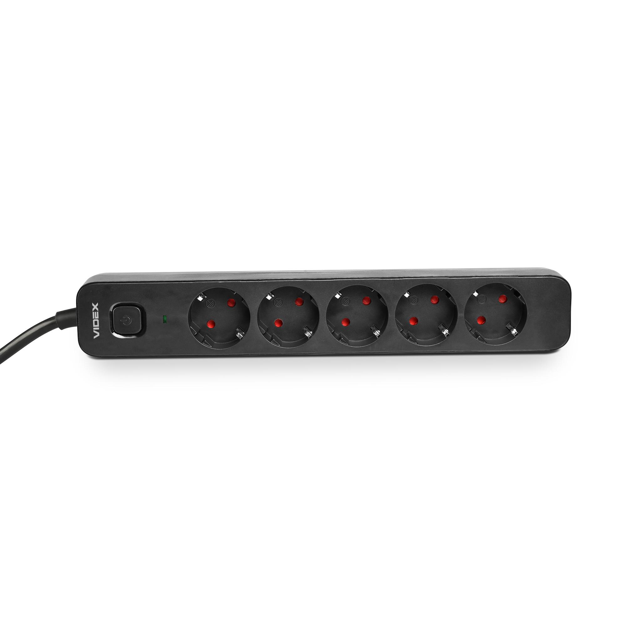 Мережевий подовжувач VIDEX ONCORD з/з 5п 3м (3x1.5мм) з кнопкою Black — фото 4 з 11