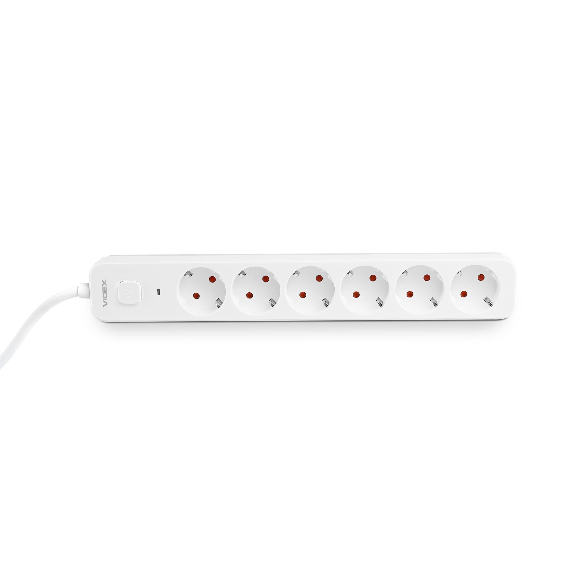 Мережевий подовжувач VIDEX ONCORD з/з 6п 3м (3x1.5мм) з кнопкою White — фото 4 з 11
