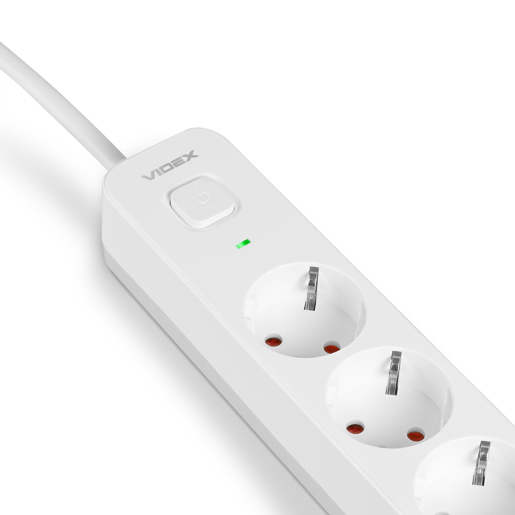 Мережевий подовжувач VIDEX ONCORD з/з 6п 3м (3x1.5мм) з кнопкою White — фото 3 з 11