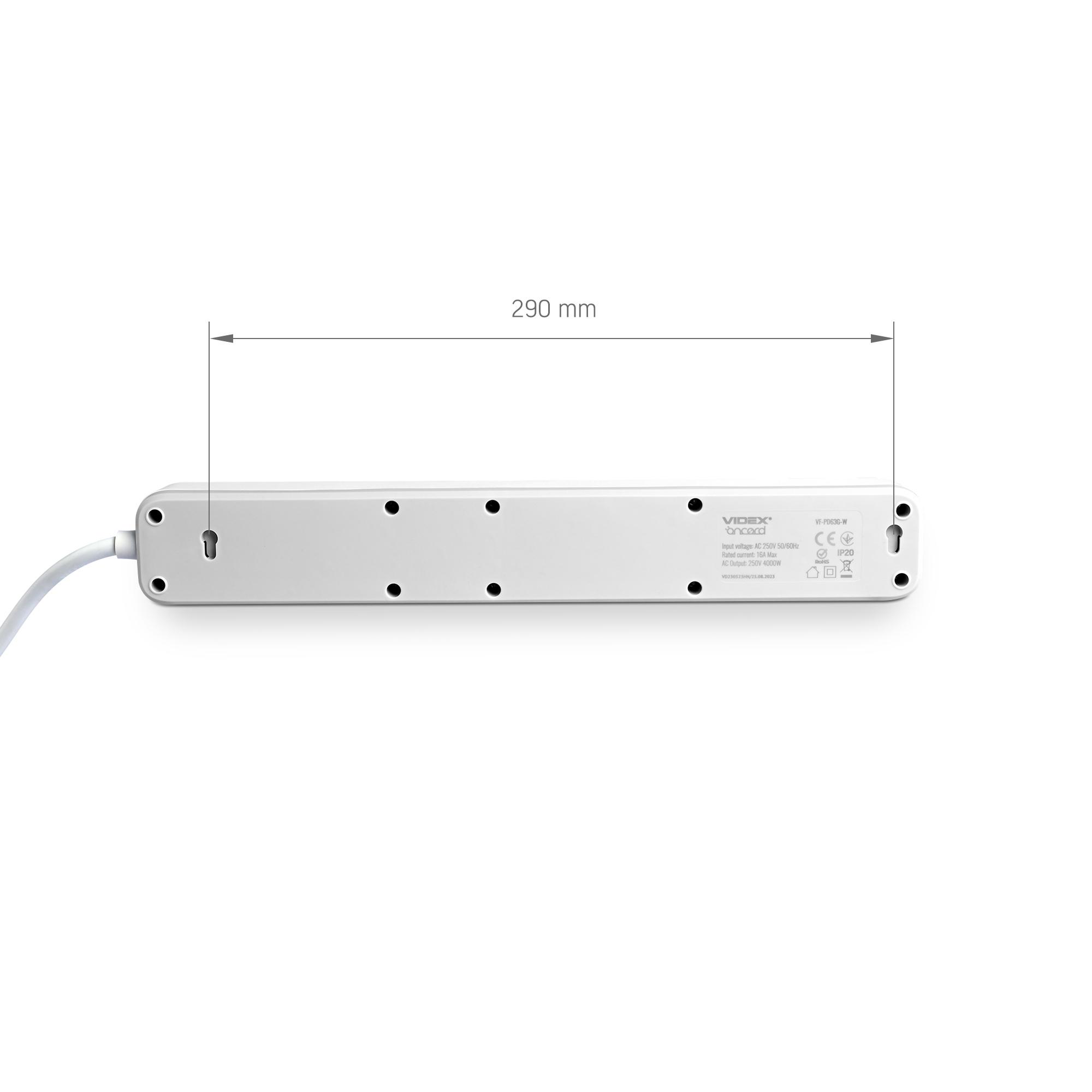 Мережевий подовжувач VIDEX ONCORD з/з 6п 3м (3x1.5мм) з кнопкою White — фото 6 з 11