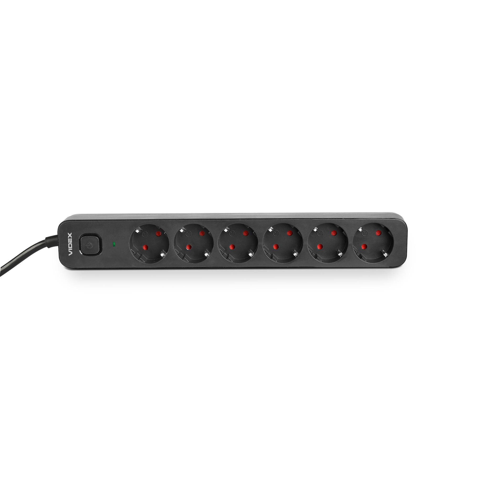 Мережевий подовжувач VIDEX ONCORD з/з 6п 3м (3x1.5мм) з кнопкою Black — фото 4 з 11