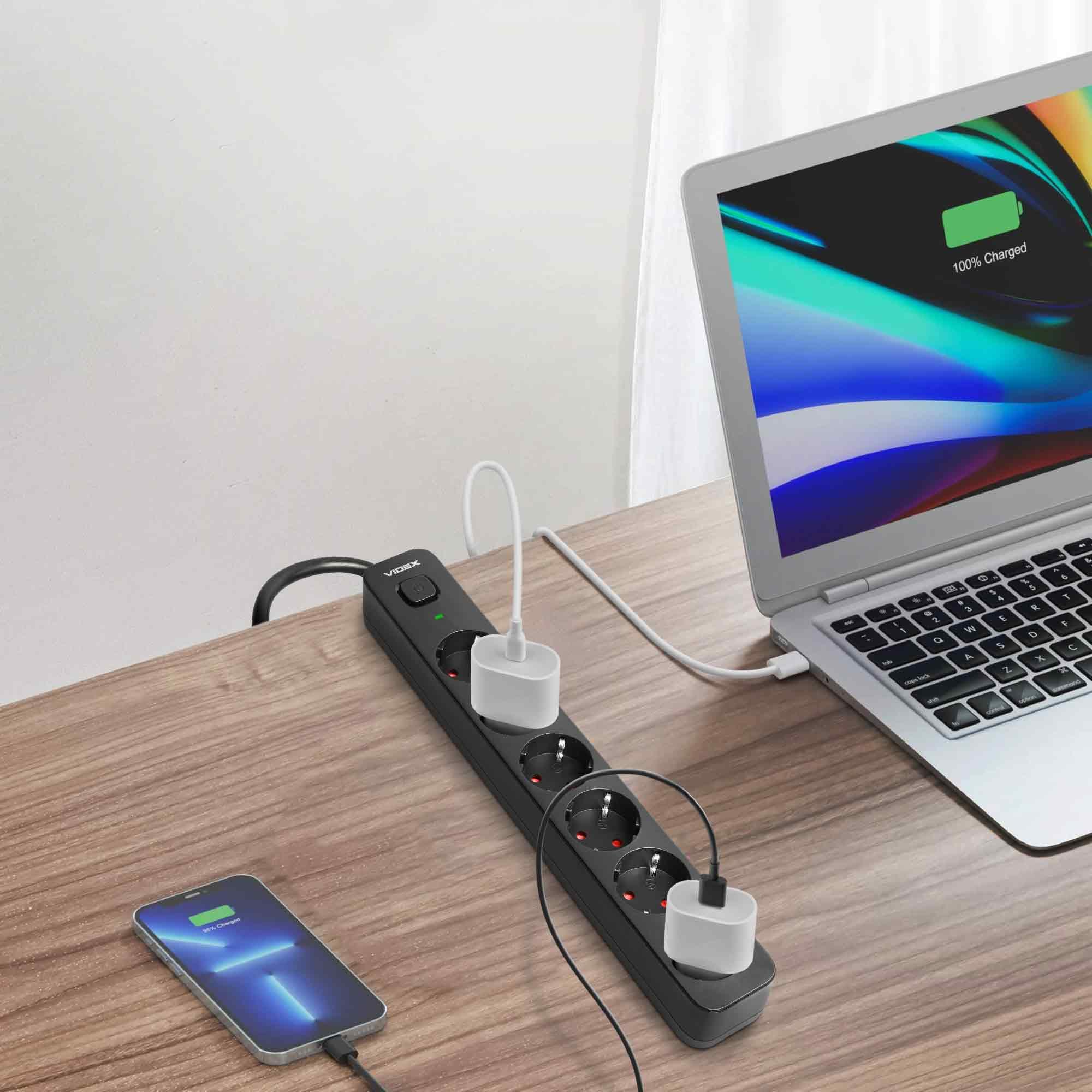 Мережевий подовжувач VIDEX ONCORD з/з 6п 3м (3x1.5мм) з кнопкою Black — фото 10 з 11