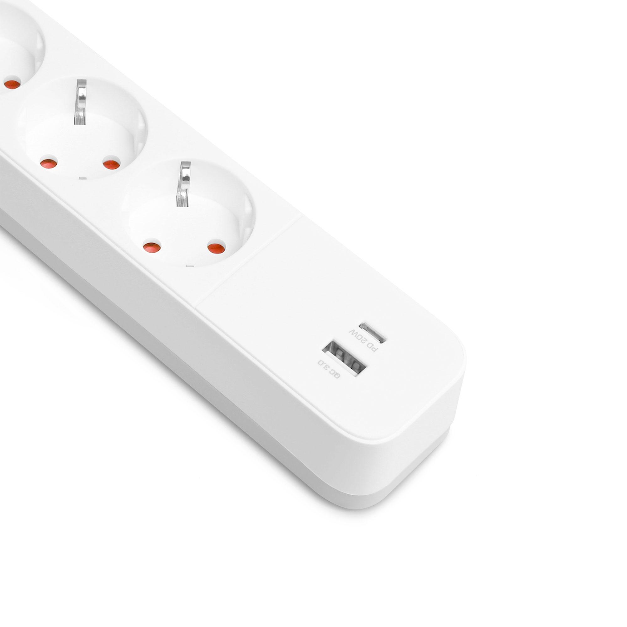 Мережевий подовжувач VIDEX ONCORD з/з 4п 3м (3x1.5мм) 3.4А USB(QC3.0) +USB-C(PD20W) з кнопкою White — фото 4 з 12