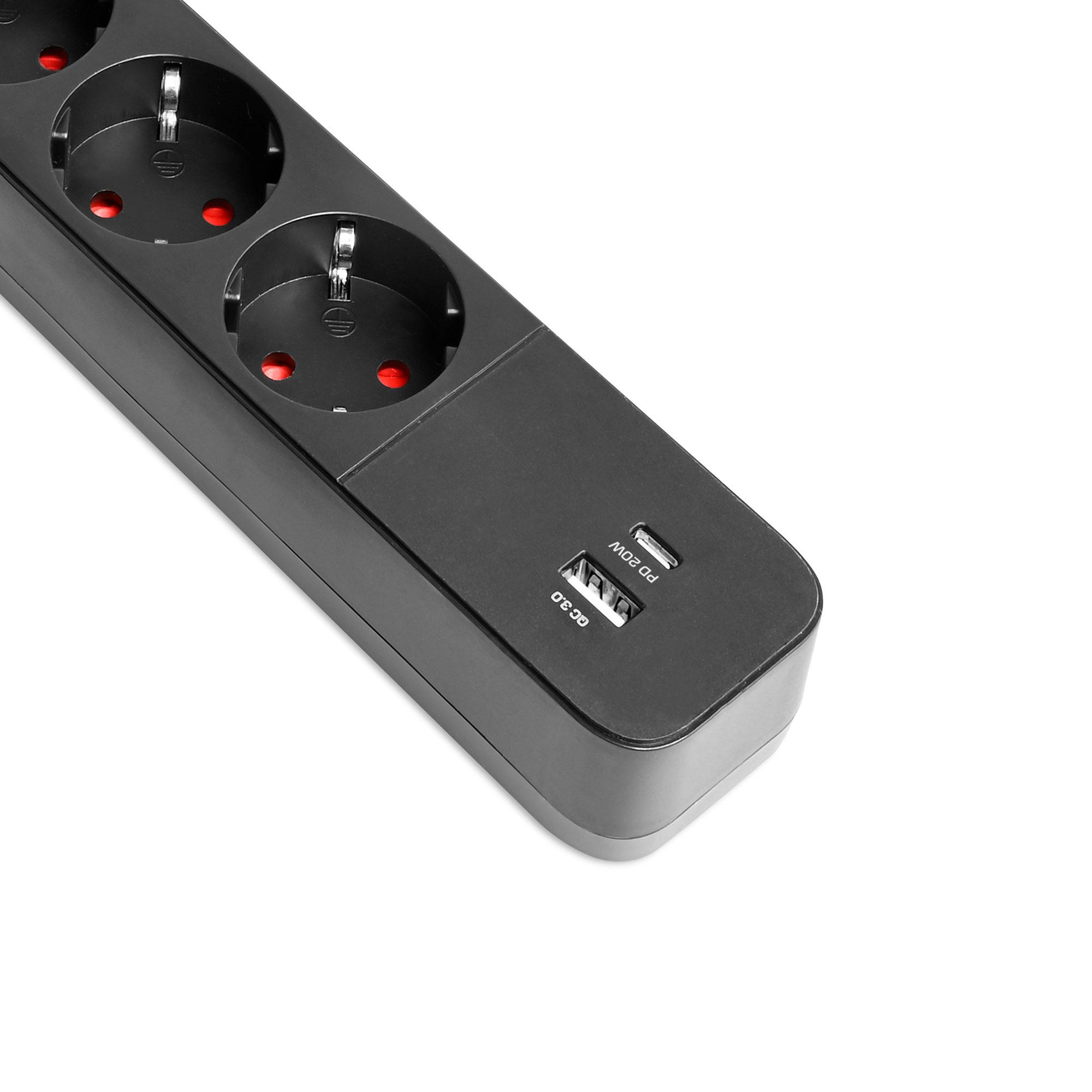 Мережевий подовжувач VIDEX ONCORD з/з 4п 3м (3x1.5мм) 3.4А USB(QC3.0) +USB-C(PD20W) з кнопкою Black — фото 4 з 12