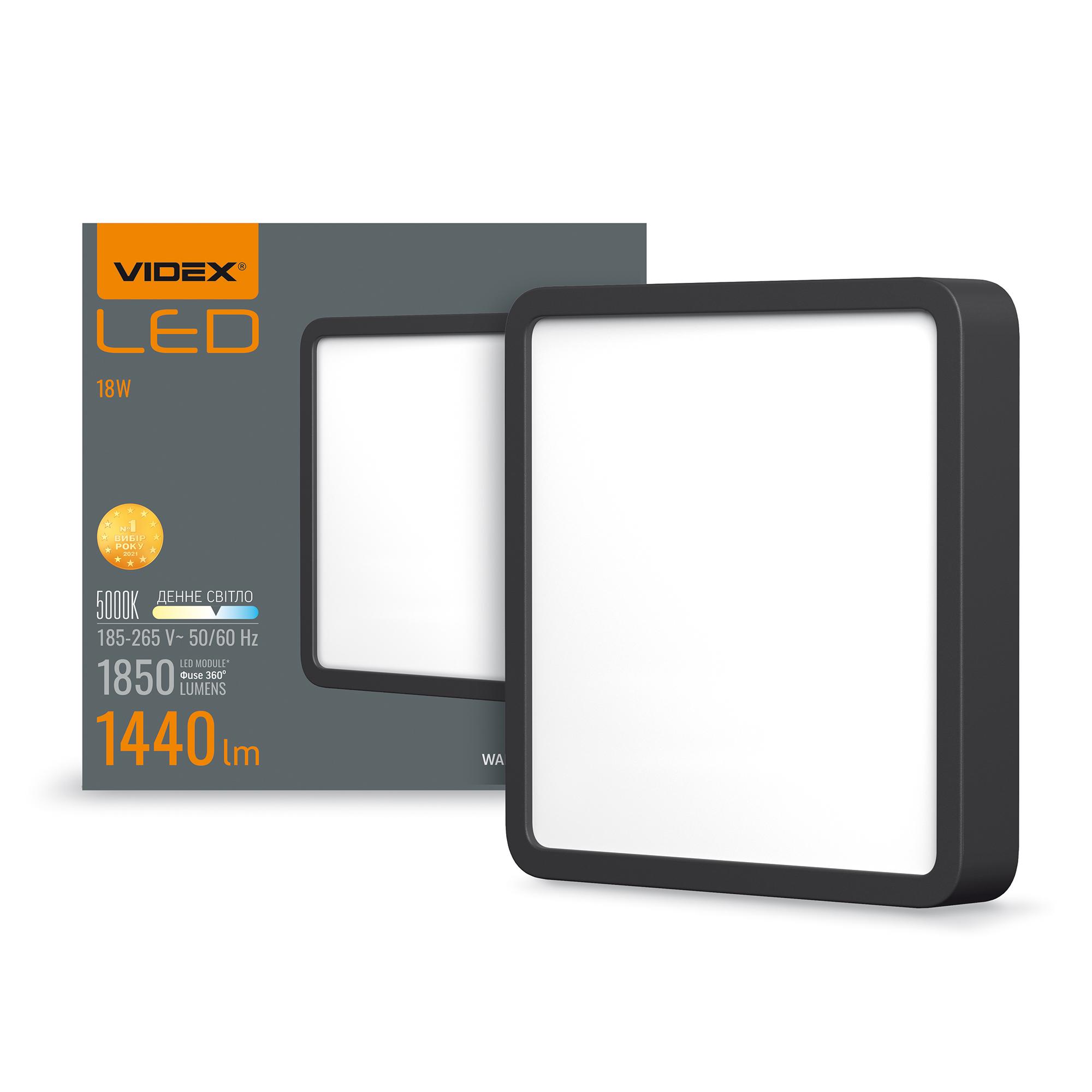 LED Світильник накладний квадрат VIDEX 18W 5000K Black — фото 1 з 5