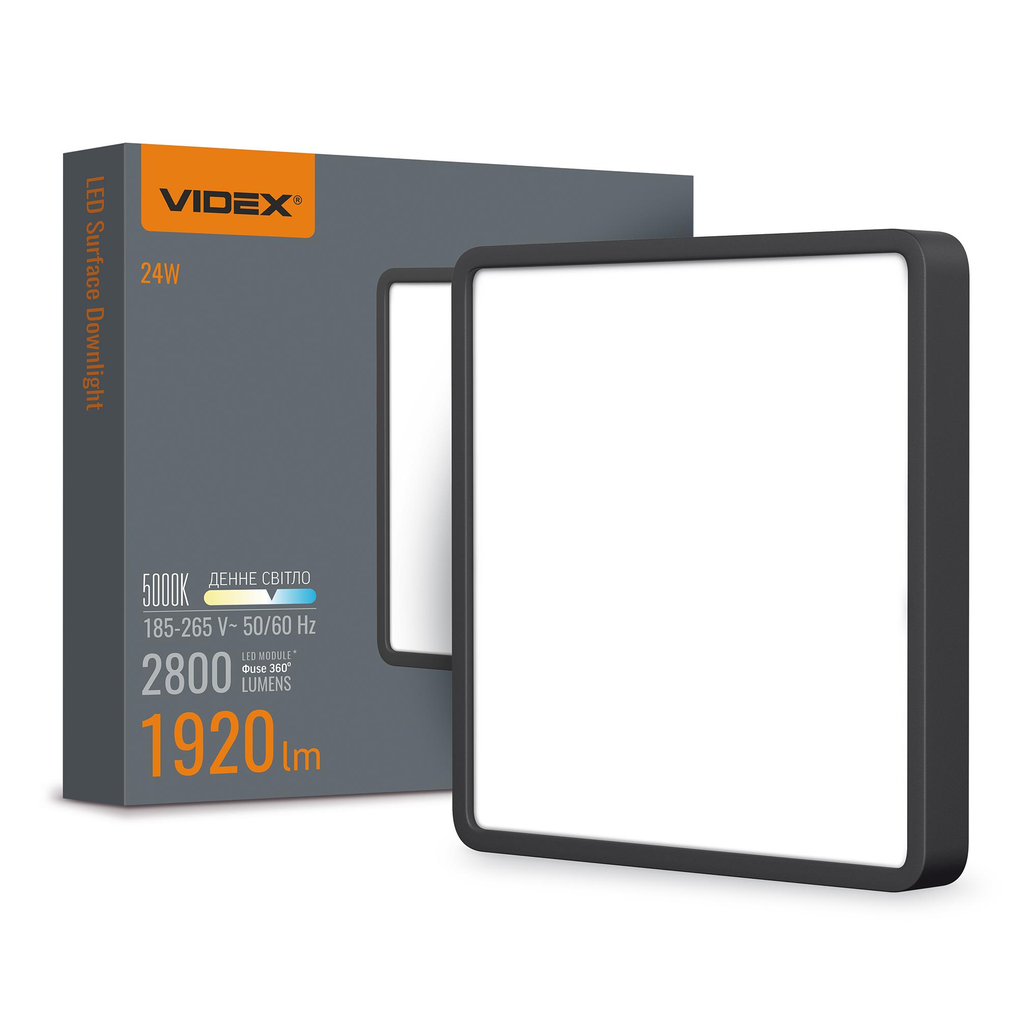 LED Світильник накладний квадрат VIDEX 24W 5000K Black — фото 1 з 4