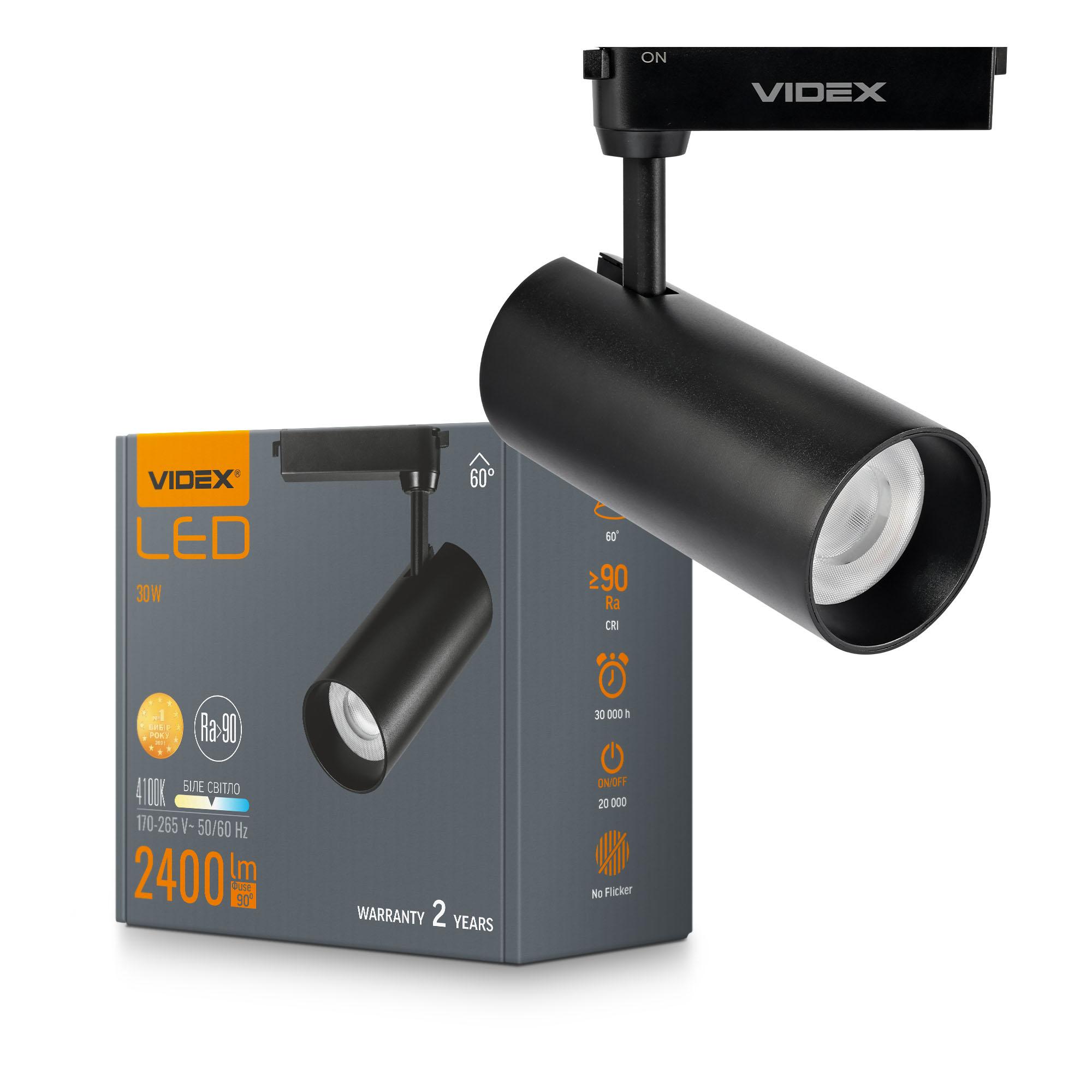 LED світильник трековий VIDEX 30W 60° 4100K чорний — фото 1 з 5