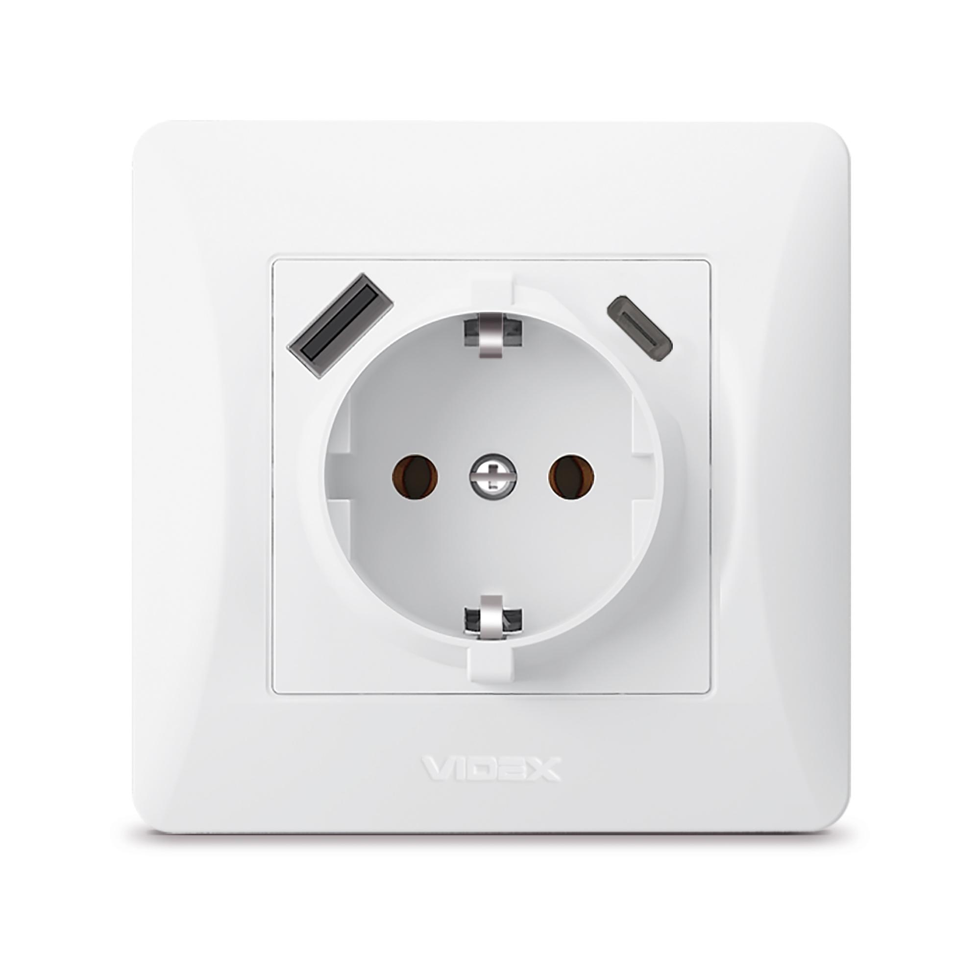 Розетка одинарна із заземленням з USB+USB-C біла VIDEX BINERA — фото 2 з 6