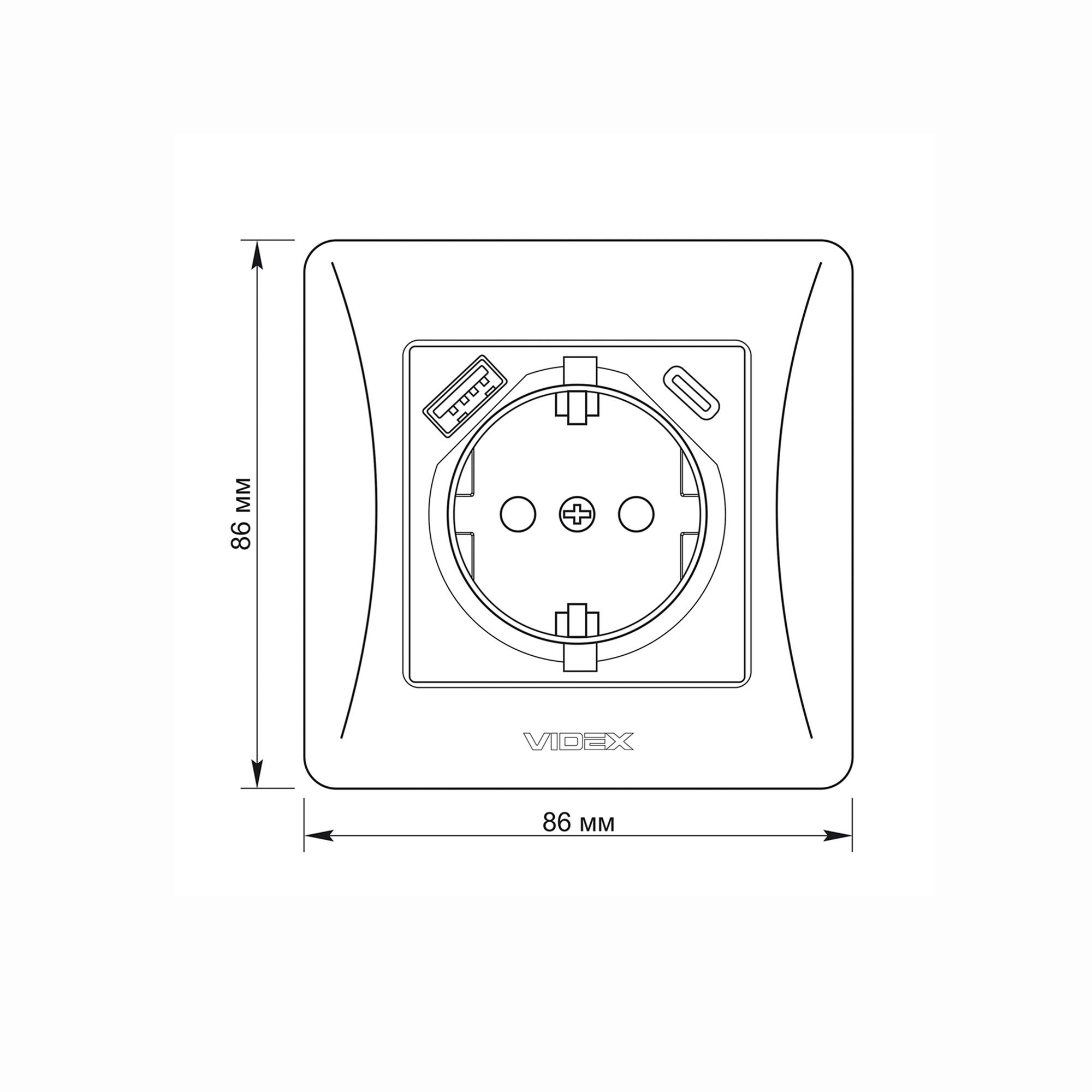 Розетка одинарна із заземленням з USB+USB-C кремова VIDEX BINERA — фото 5 з 6