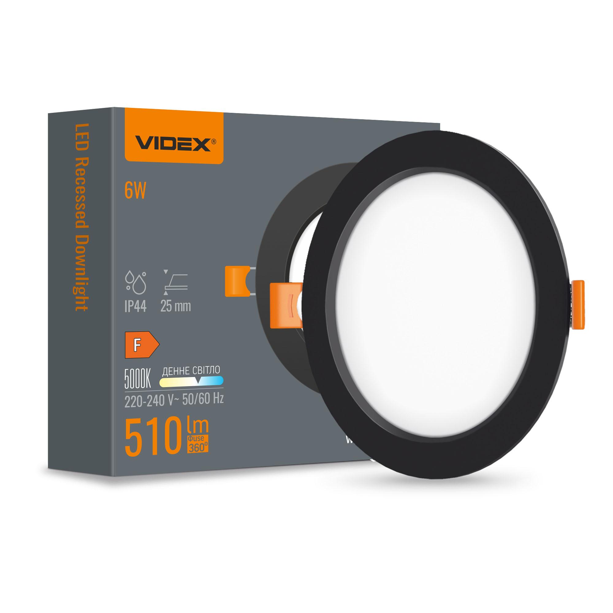LED світильник Back вбудований круглий VIDEX 6W 5000K Black