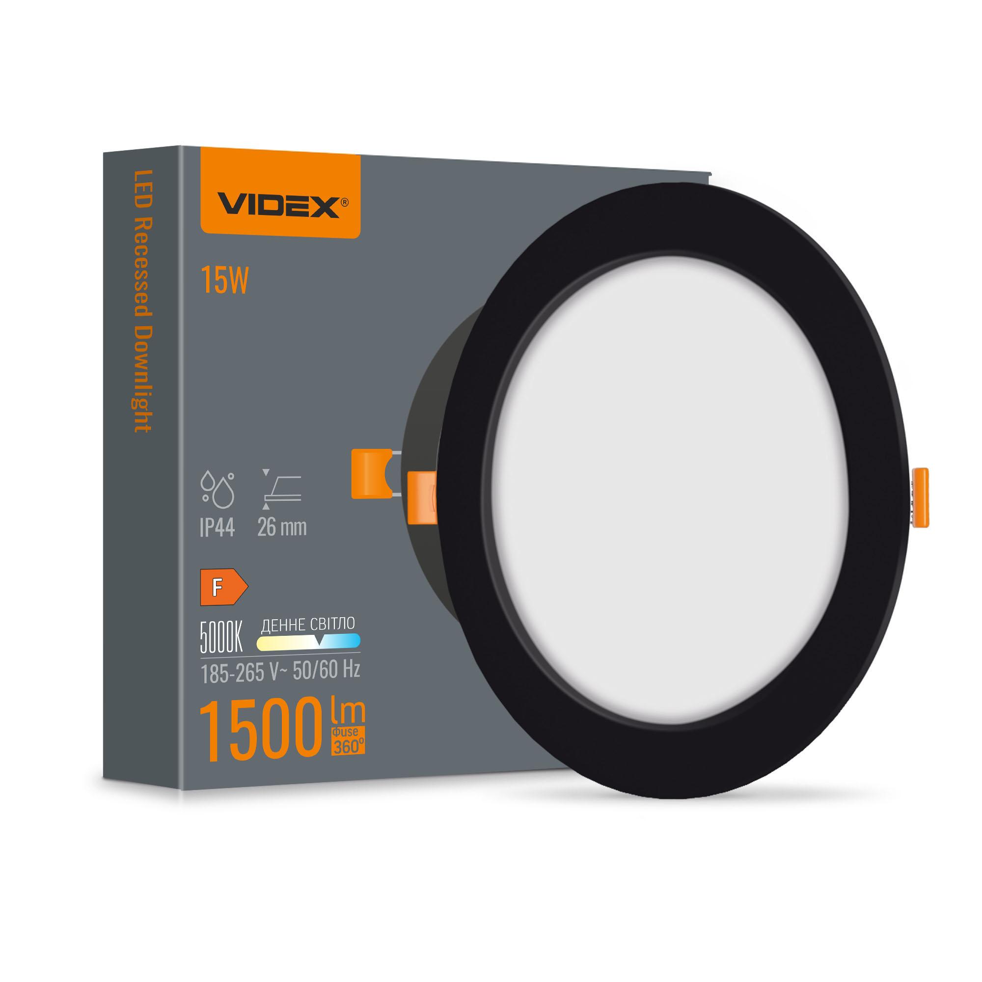 LED світильник Back вбудований круглий VIDEX 15W 5000K Black