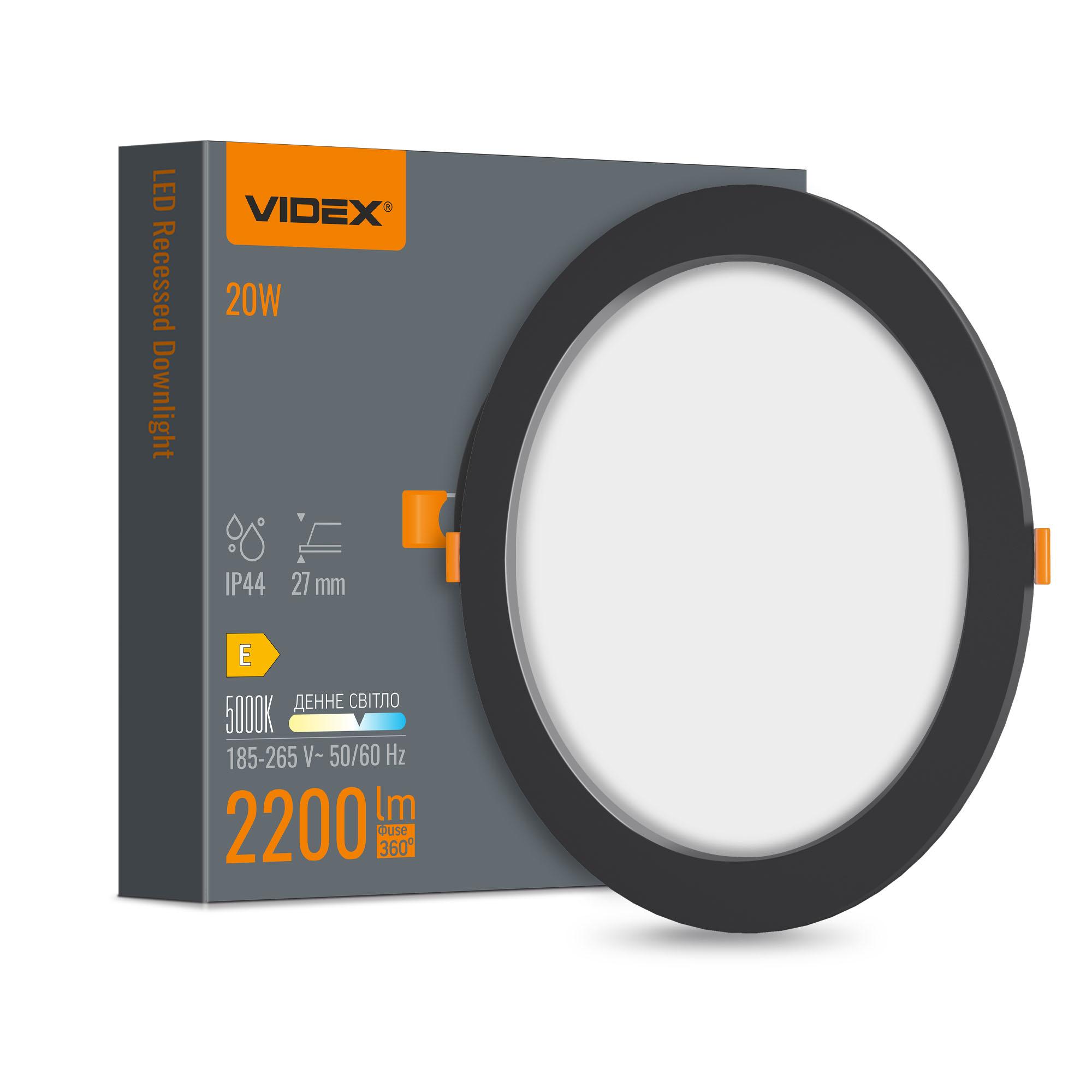 LED світильник Back вбудований круглий VIDEX 20W 5000K Black