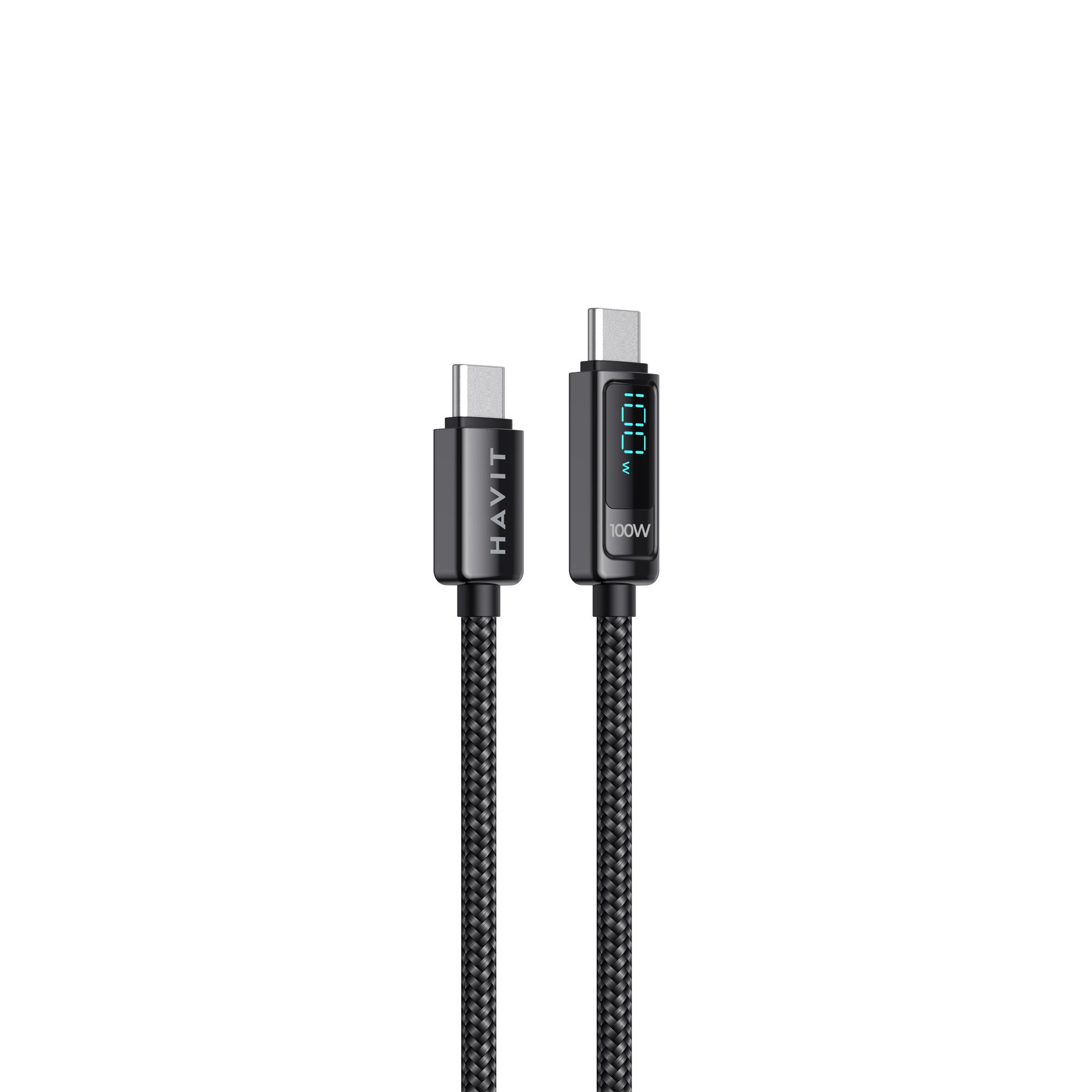 Кабель Type-C to Type-C HAVIT HV-CB6247 PD100W 5A 2м з LED екраном — фото 2 з 5