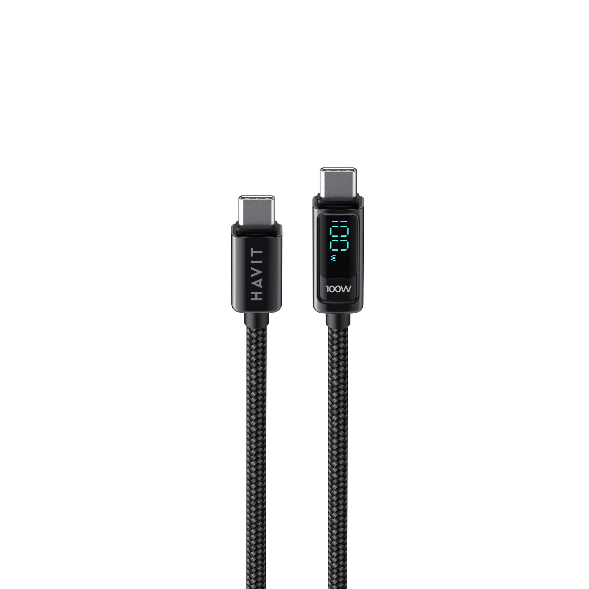 Кабель Type-C to Type-C HAVIT HV-CB6247 PD100W 5A 2м з LED екраном — фото 3 з 5