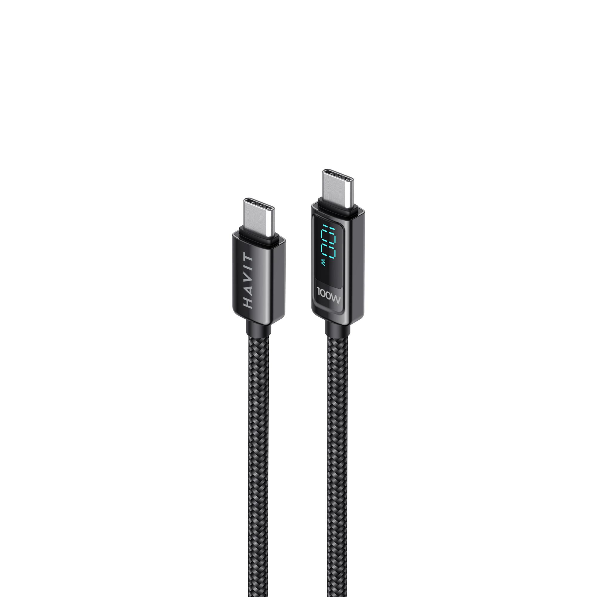 Кабель Type-C to Type-C HAVIT HV-CB6247 PD100W 5A 2м з LED екраном — фото 1 з 5
