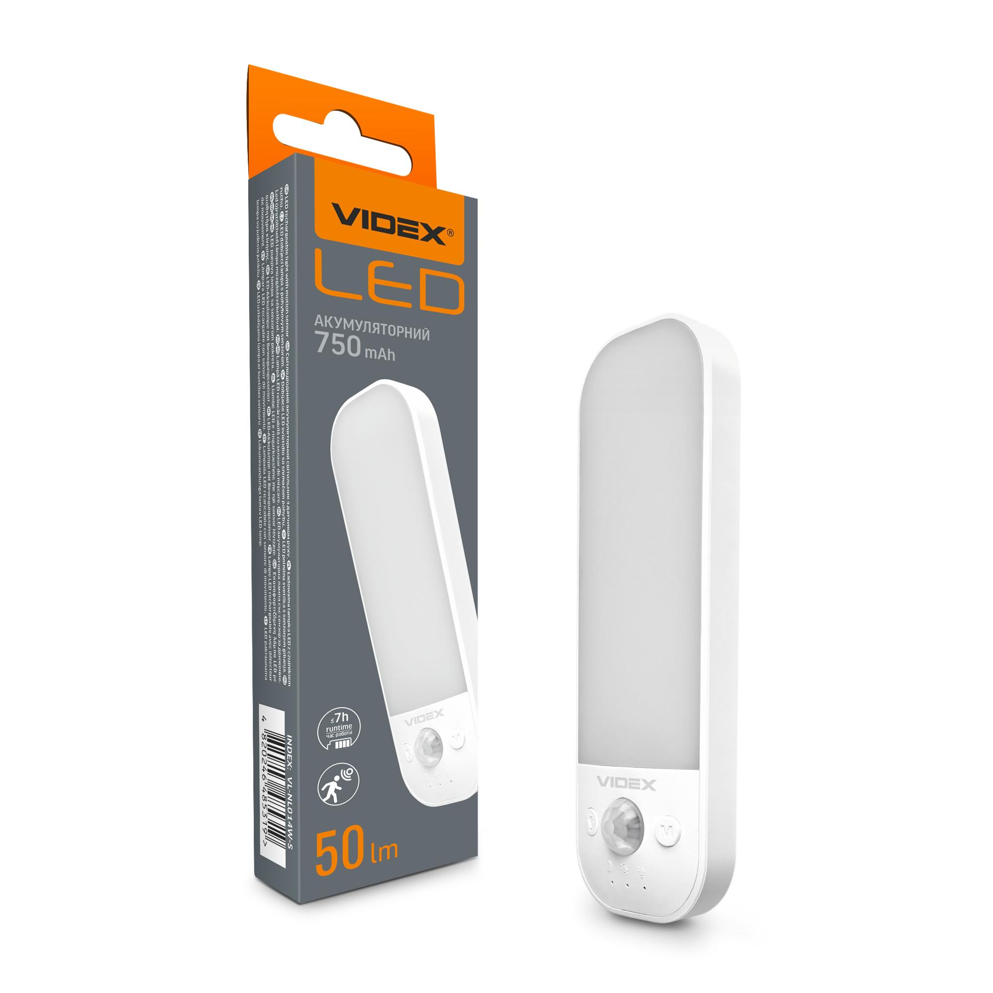 LED Світильник акумуляторний з датчиком руху VIDEX VL-NL014W-S — фото 1 з 12