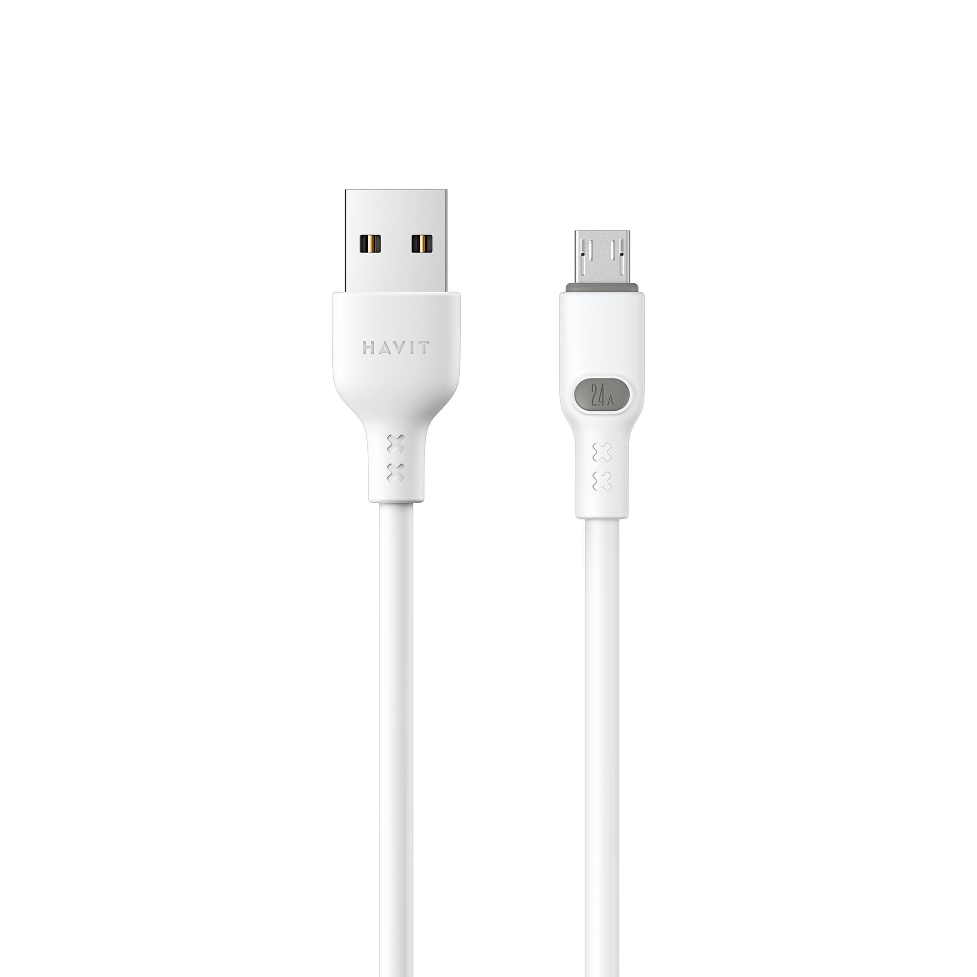 Кабель USB - Micro USB HAVIT HV-CB6292 2.4A 1м White (силіконовий)
