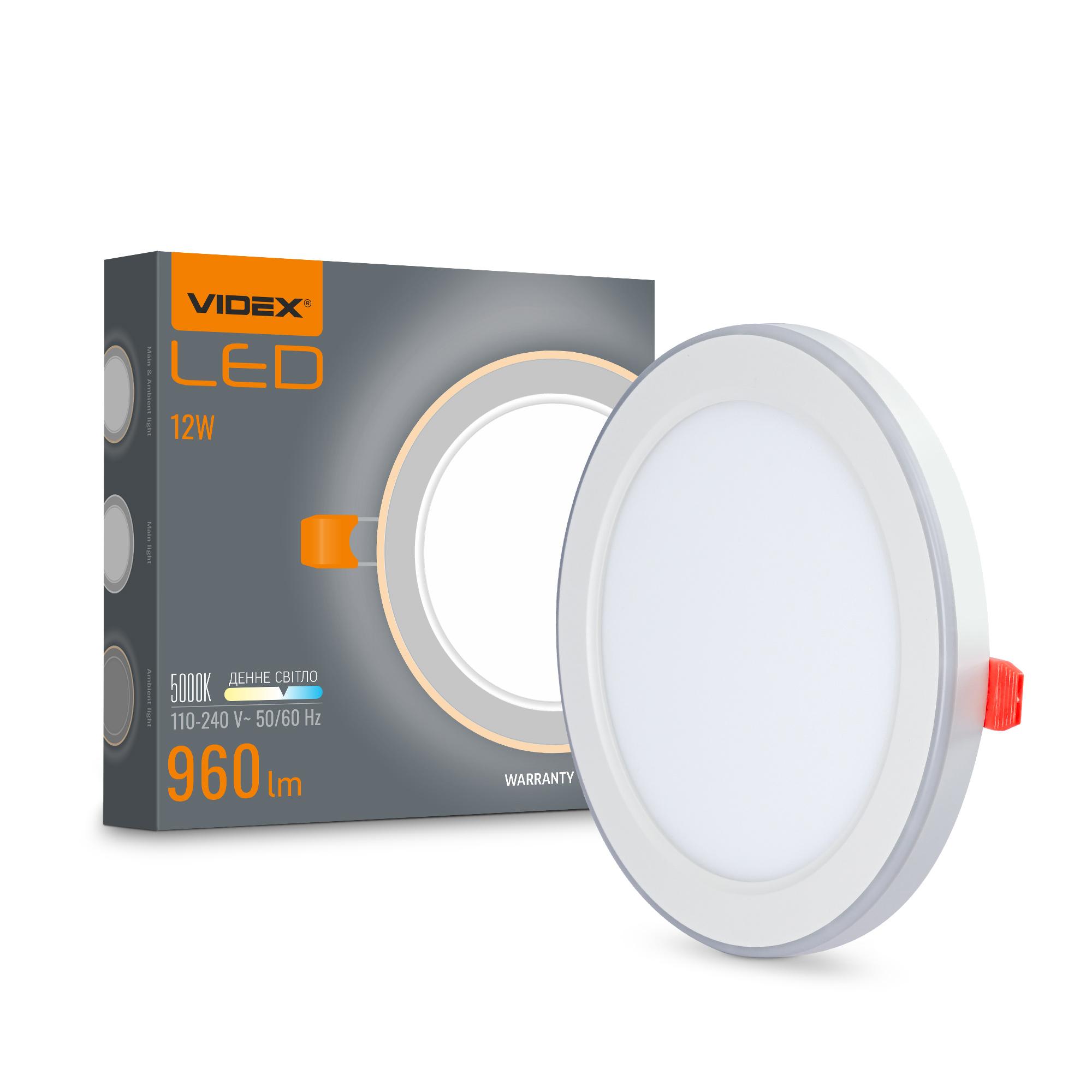 LED світильник вбудований з декоративною підсвіткою VIDEX DL4R 12W+4W 5000K+2700K 220V — фото 1 з 11