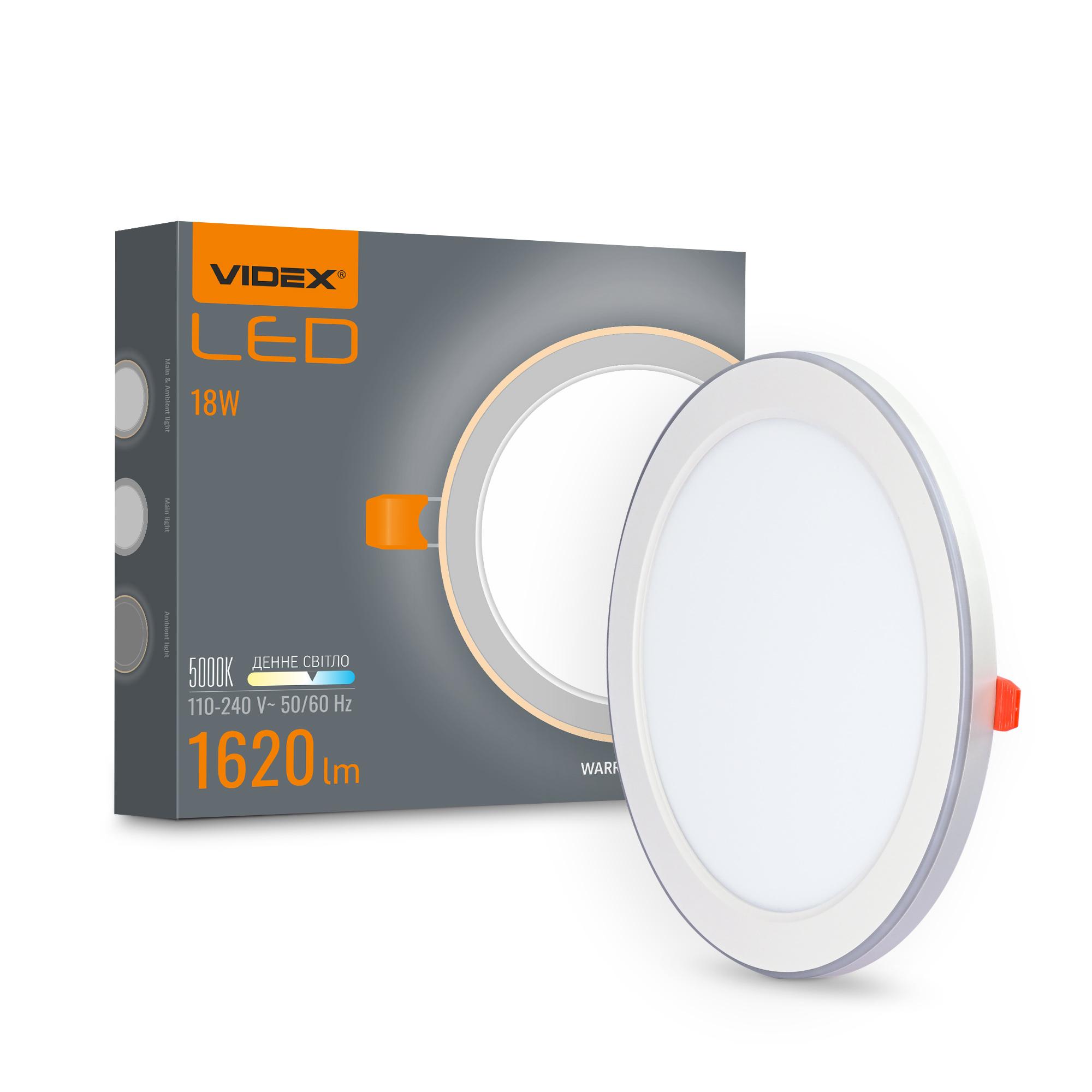 LED світильник вбудований з декоративною підсвіткою VIDEX DL4R 18W+6W 5000K+2700K 220V — фото 1 з 11