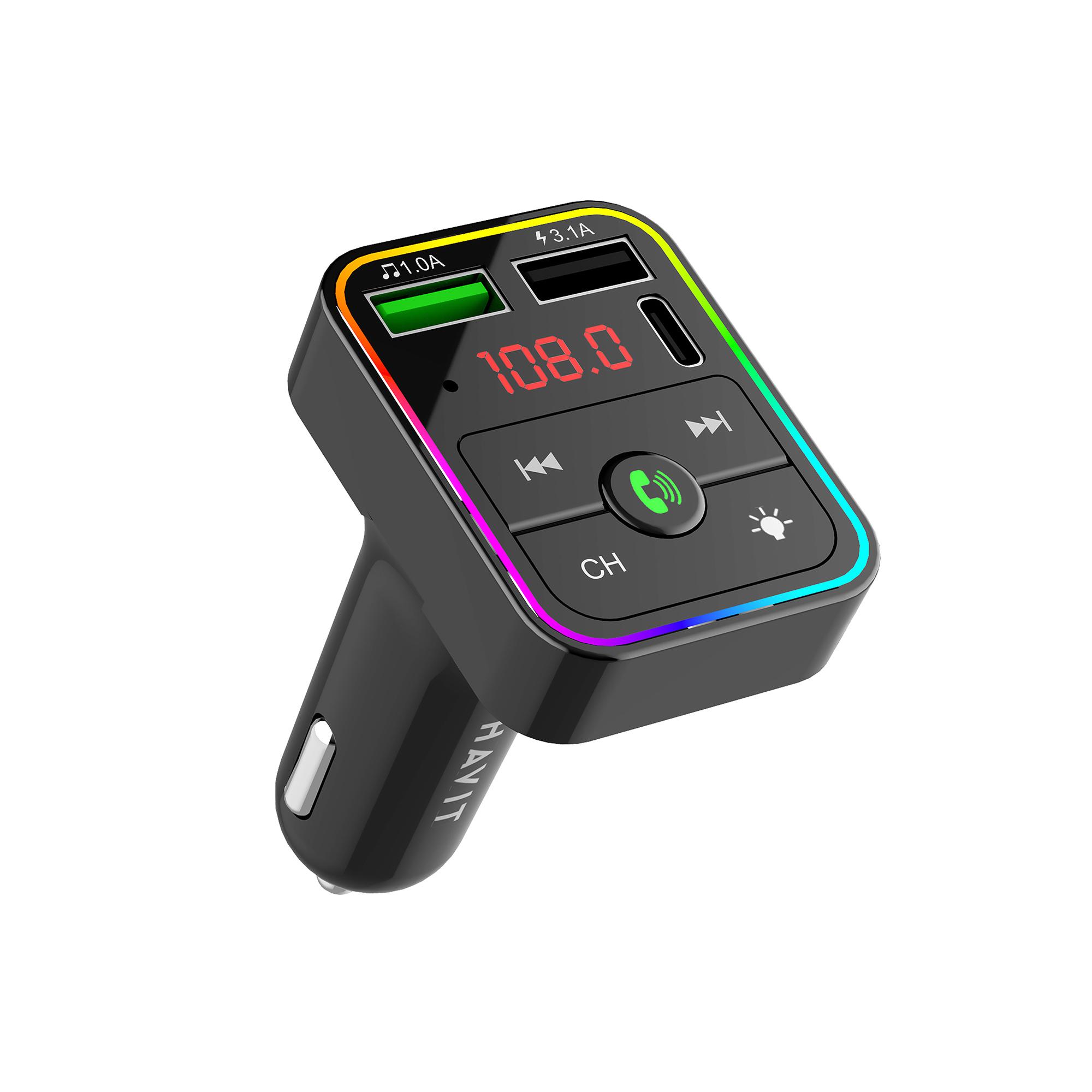 FM модулятор HAVIT HV-FM812BT 2USB+USB-C RGB Black — фото 1 з 1
