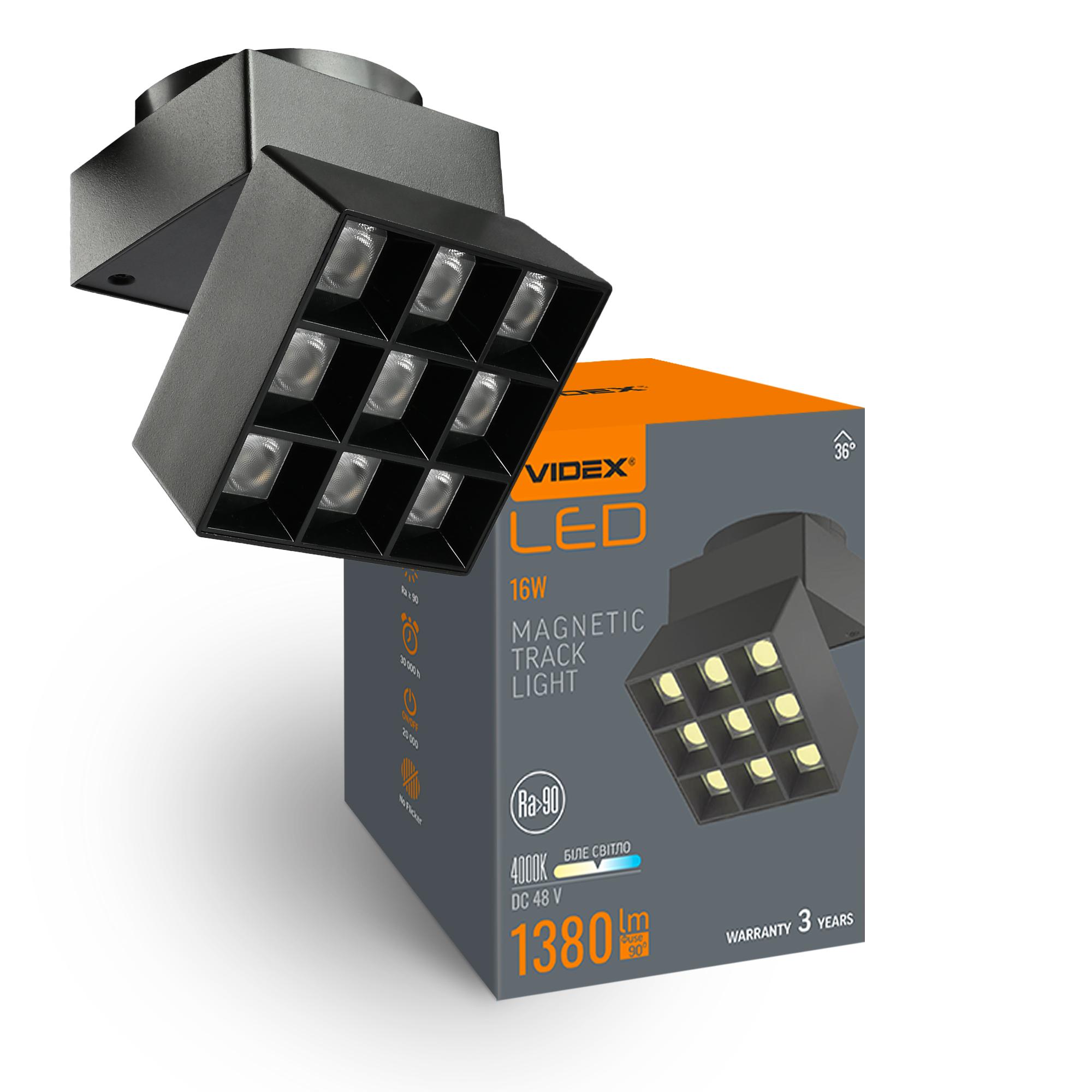 Світильник МАГНІТНИЙ трековий VIDEX LE29B 16W 4000K 48V Black — фото 1 з 9