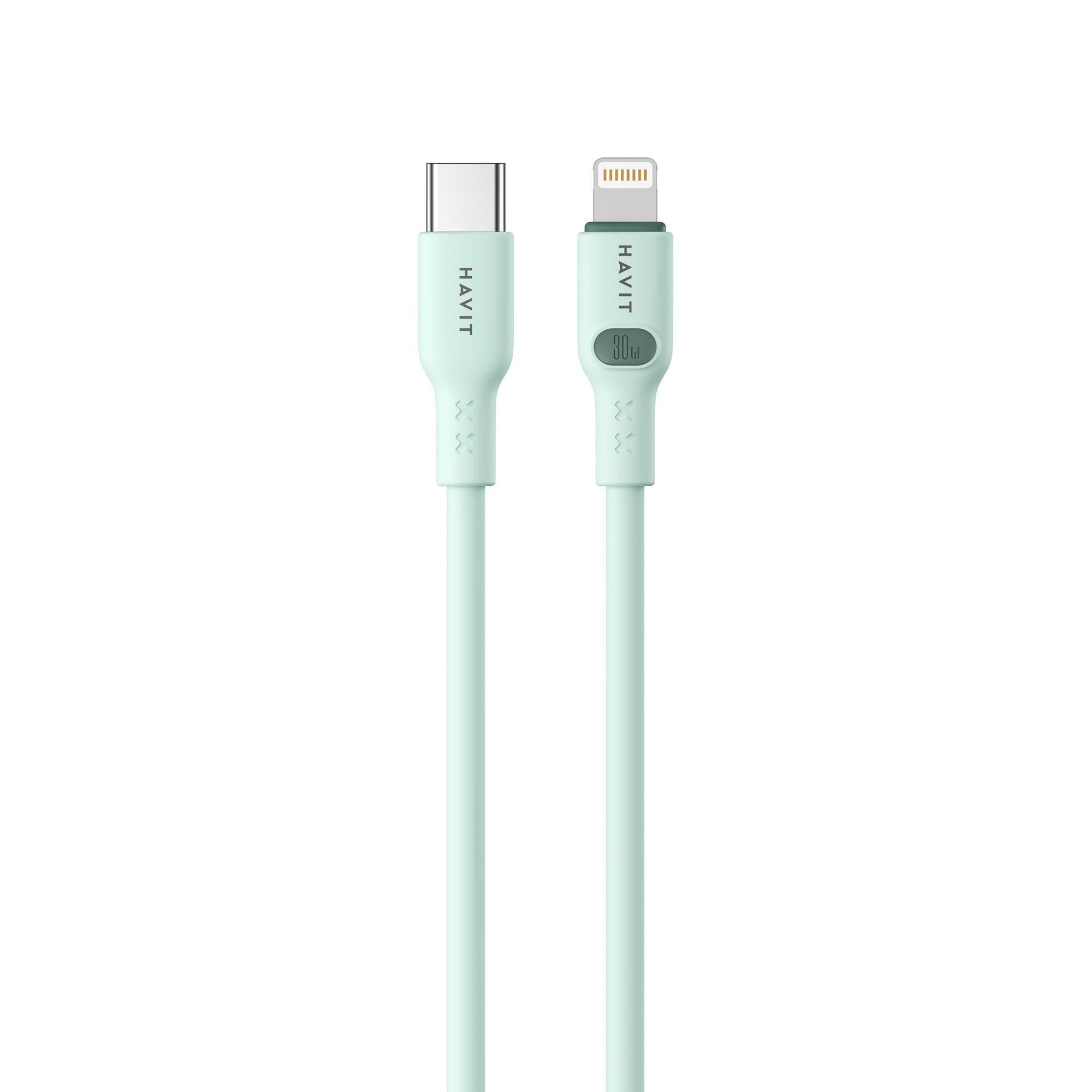 Кабель USB-C - Lightning HAVIT HV-CB6281 PD30W 3A 1м Green (силіконовий) — фото 1 з 1