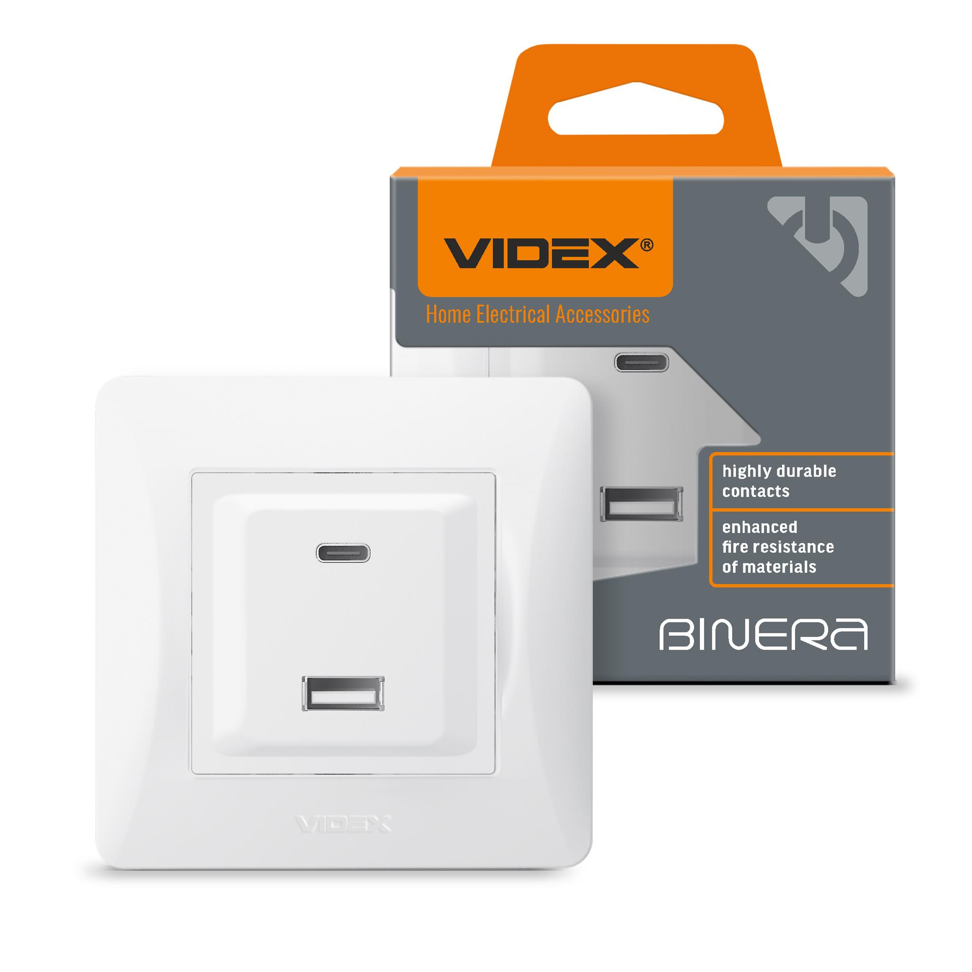 Розетка USB-A + USB-C PD20W біла VIDEX BINERA — фото 1 з 6