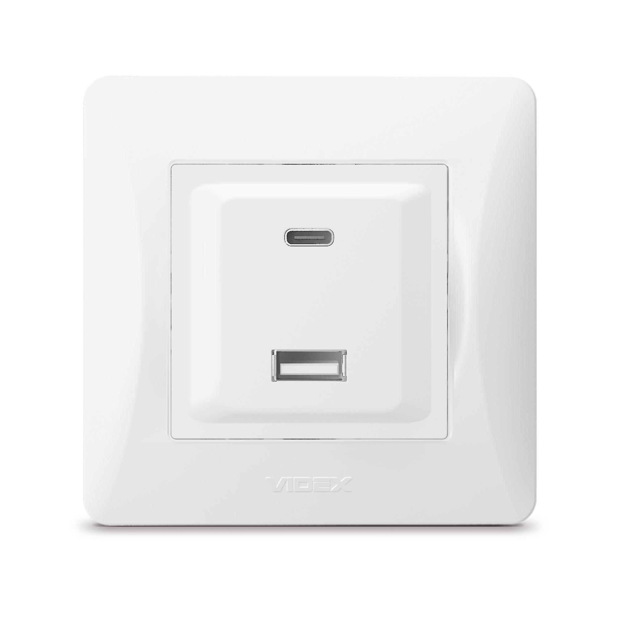 Розетка USB-A + USB-C PD20W біла VIDEX BINERA — фото 2 з 6