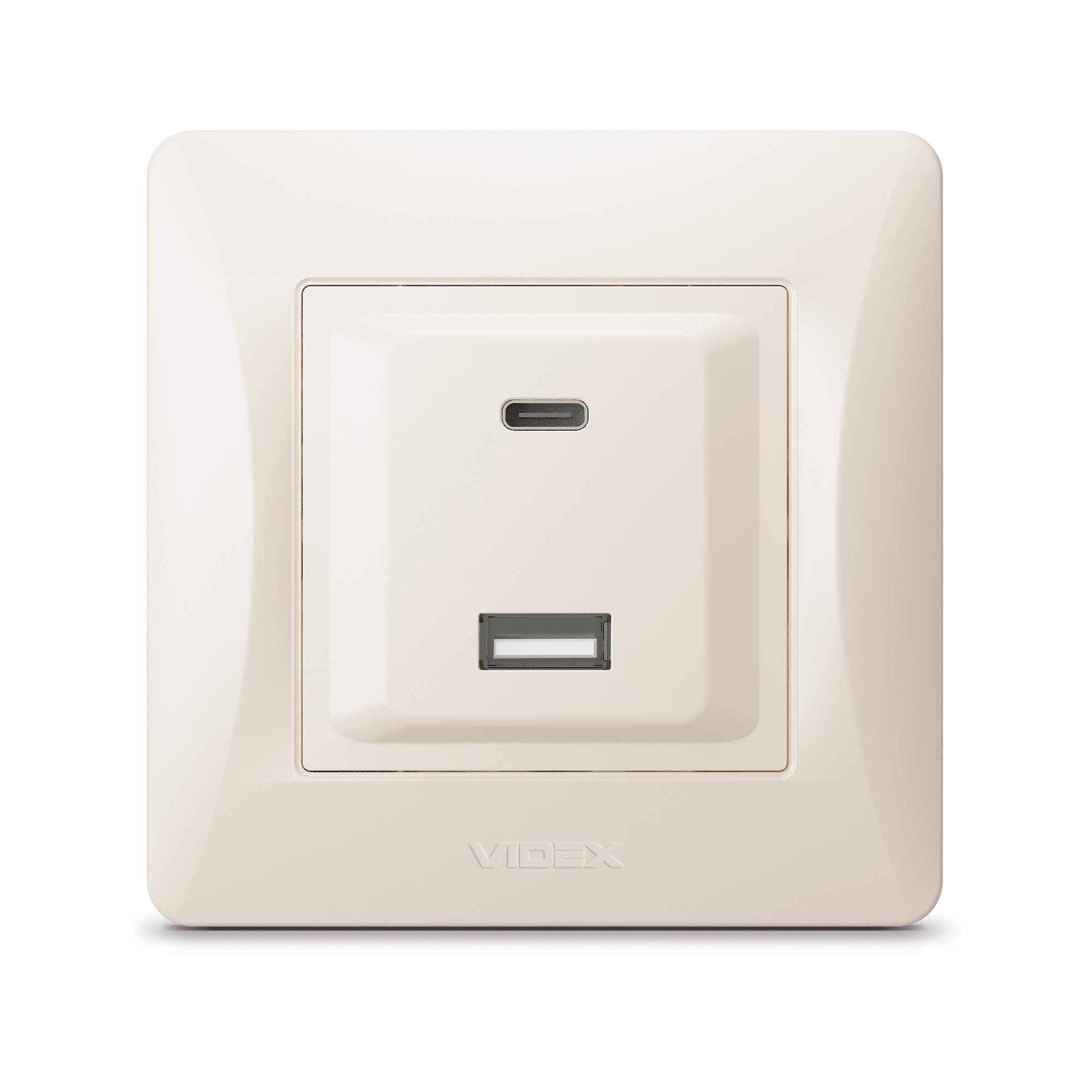 Розетка USB-A + USB-C PD20W кремова VIDEX BINERA — фото 2 з 6
