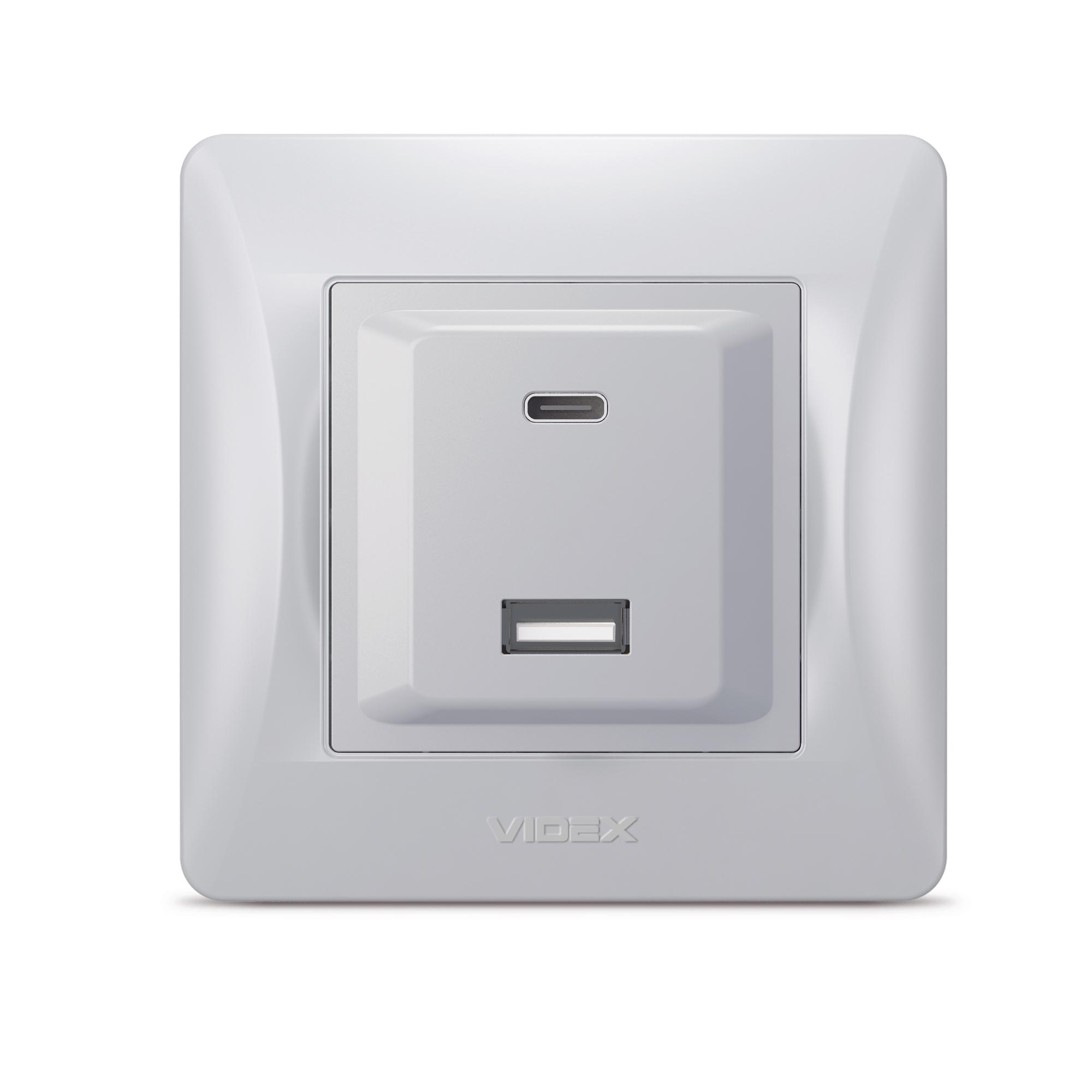 Розетка USB-A + USB-C PD20W срібний шовк VIDEX BINERA — фото 2 з 6