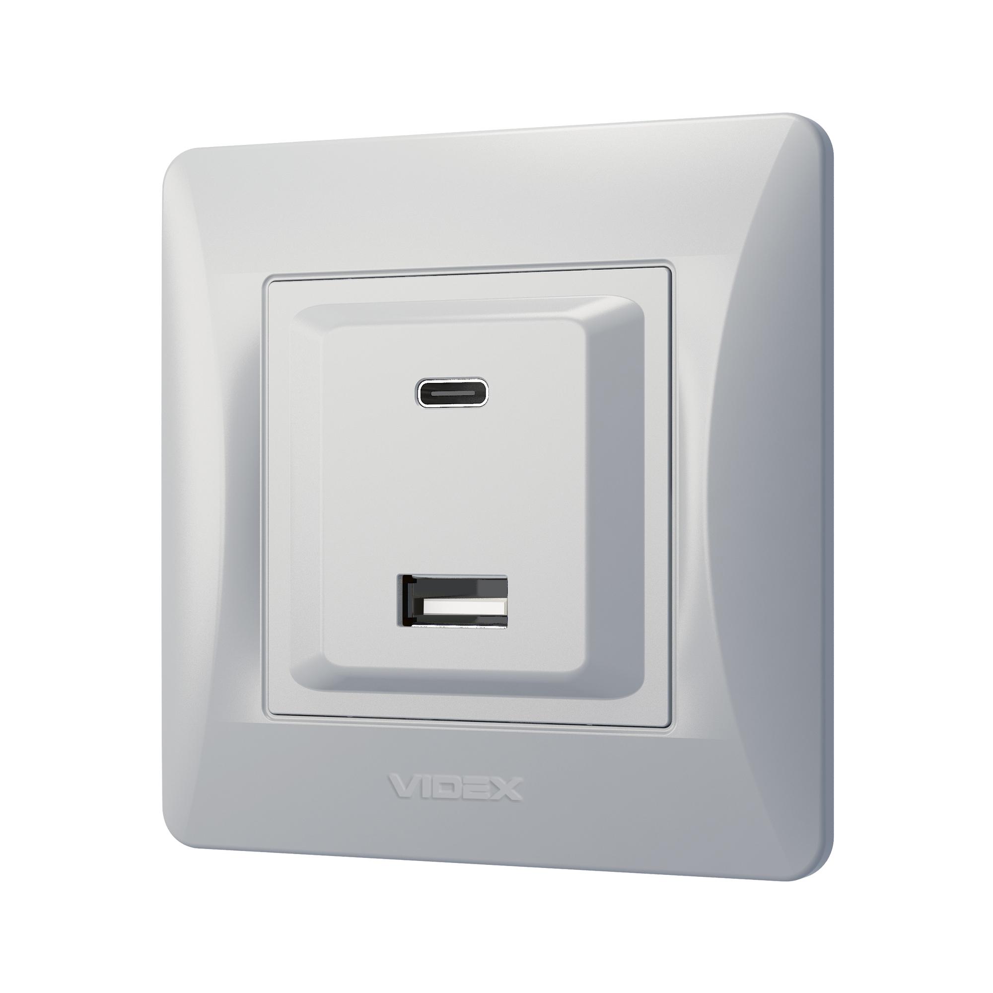 Розетка USB-A + USB-C PD20W срібний шовк VIDEX BINERA — фото 3 з 6
