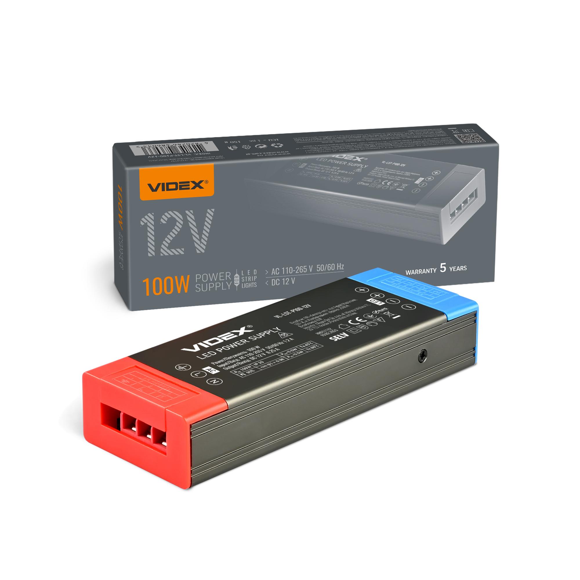 Блок живлення для LED стрічки VIDEX DC12V 8.25A 100W (VL-LST-P100-12V)