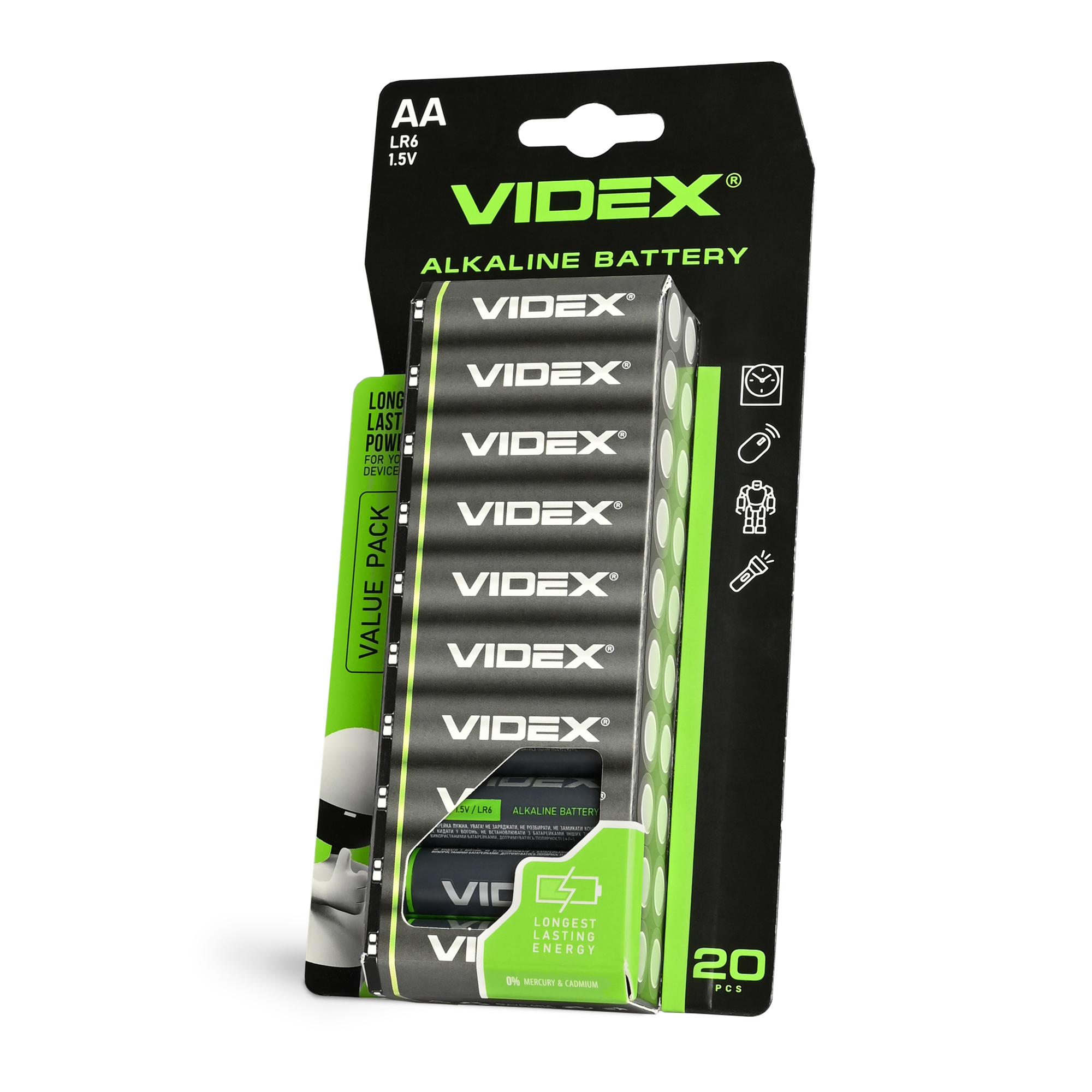 Батарейка лужна VIDEX LR6/AA 20шт BLISTER