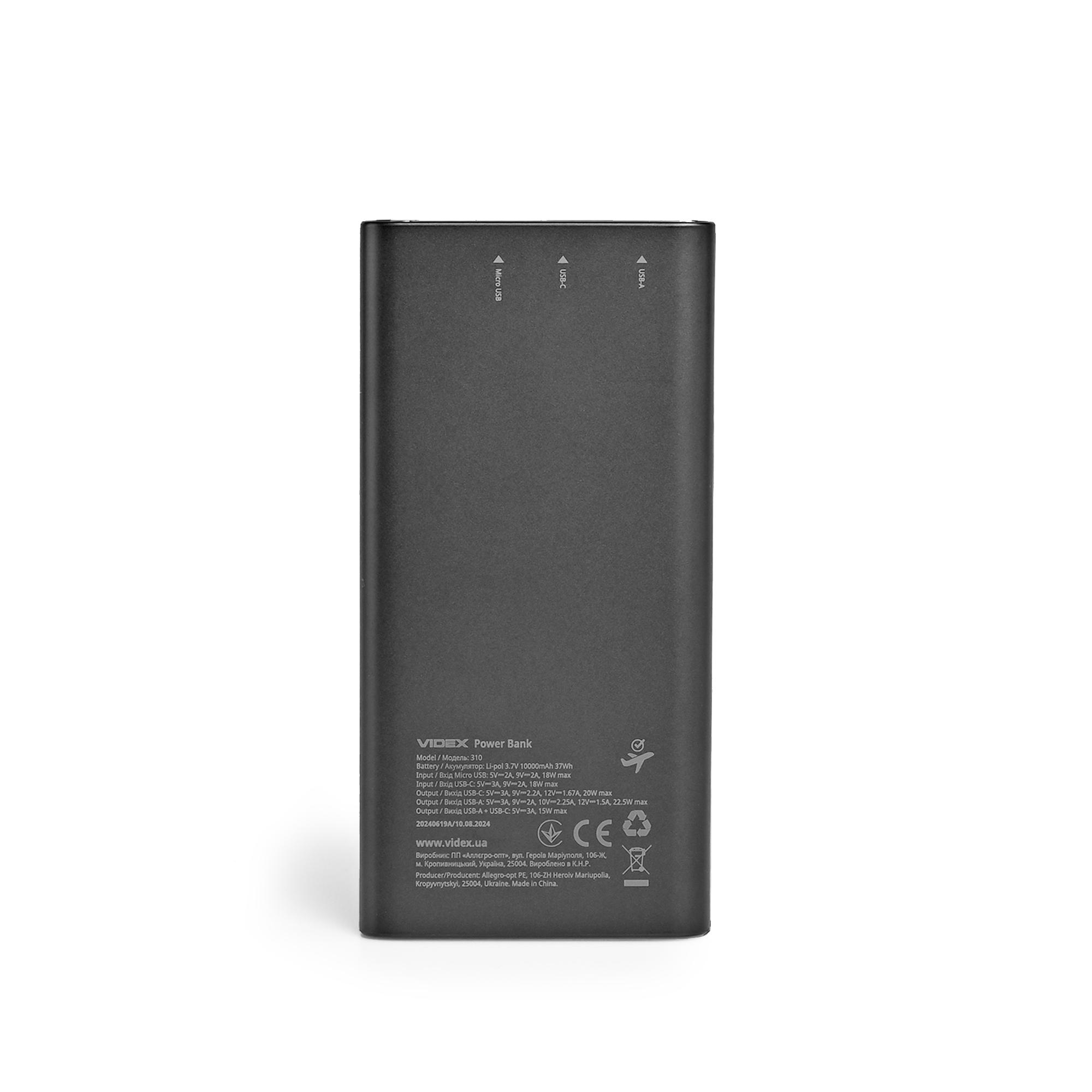 Повербанк 10000mAh VIDEX VPB-310 22.5W Black — фото 3 з 7