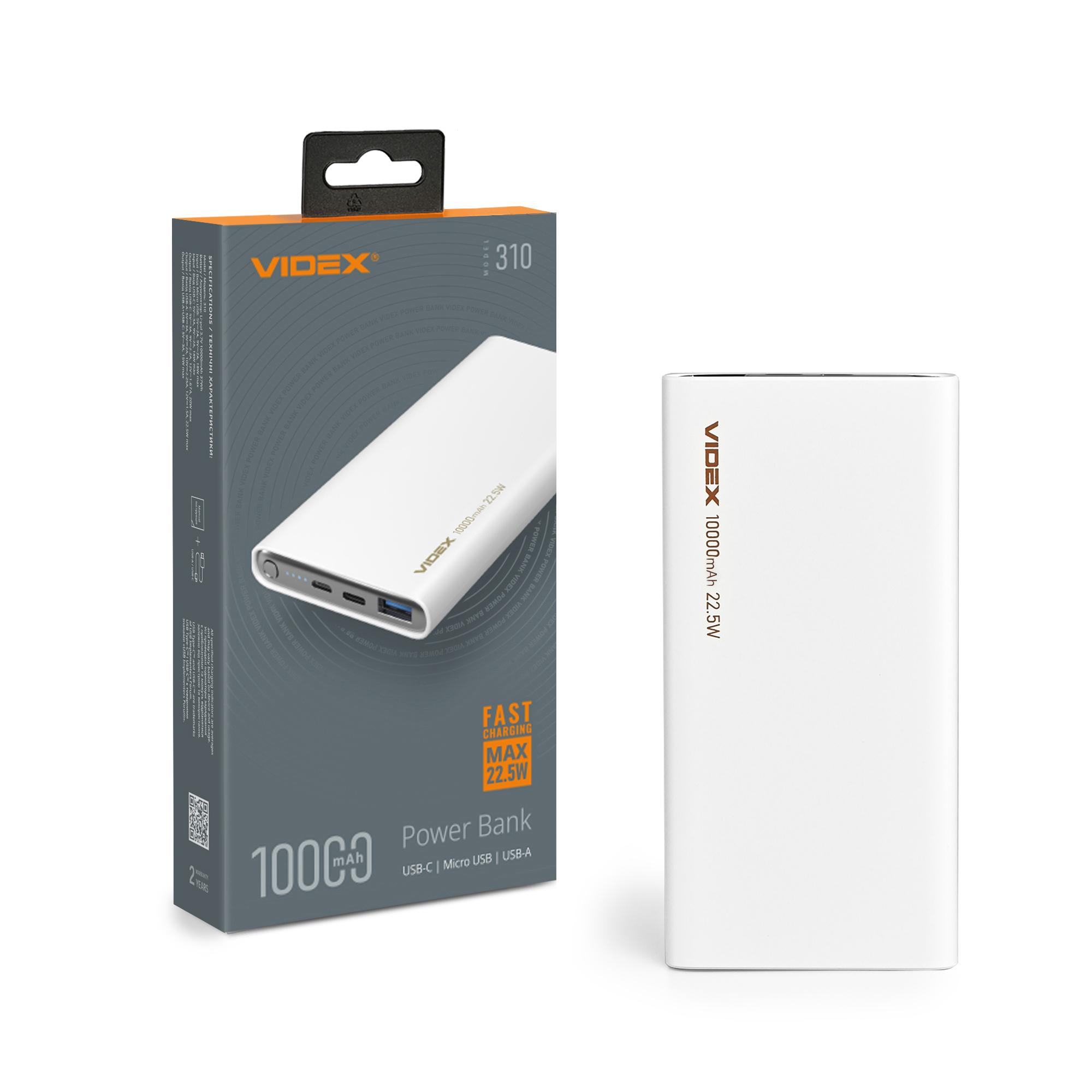 Повербанк 10000mAh VIDEX VPB-310 22.5W White — фото 1 з 7