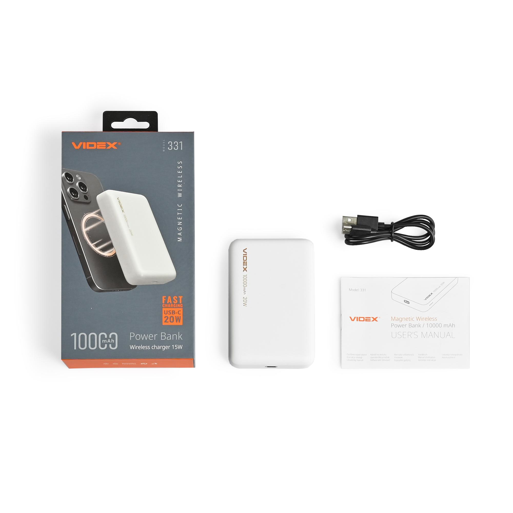 Повербанк з бездротовою зарядкою 10000mAh VIDEX VPB-331 PD20W White — фото 10 з 10
