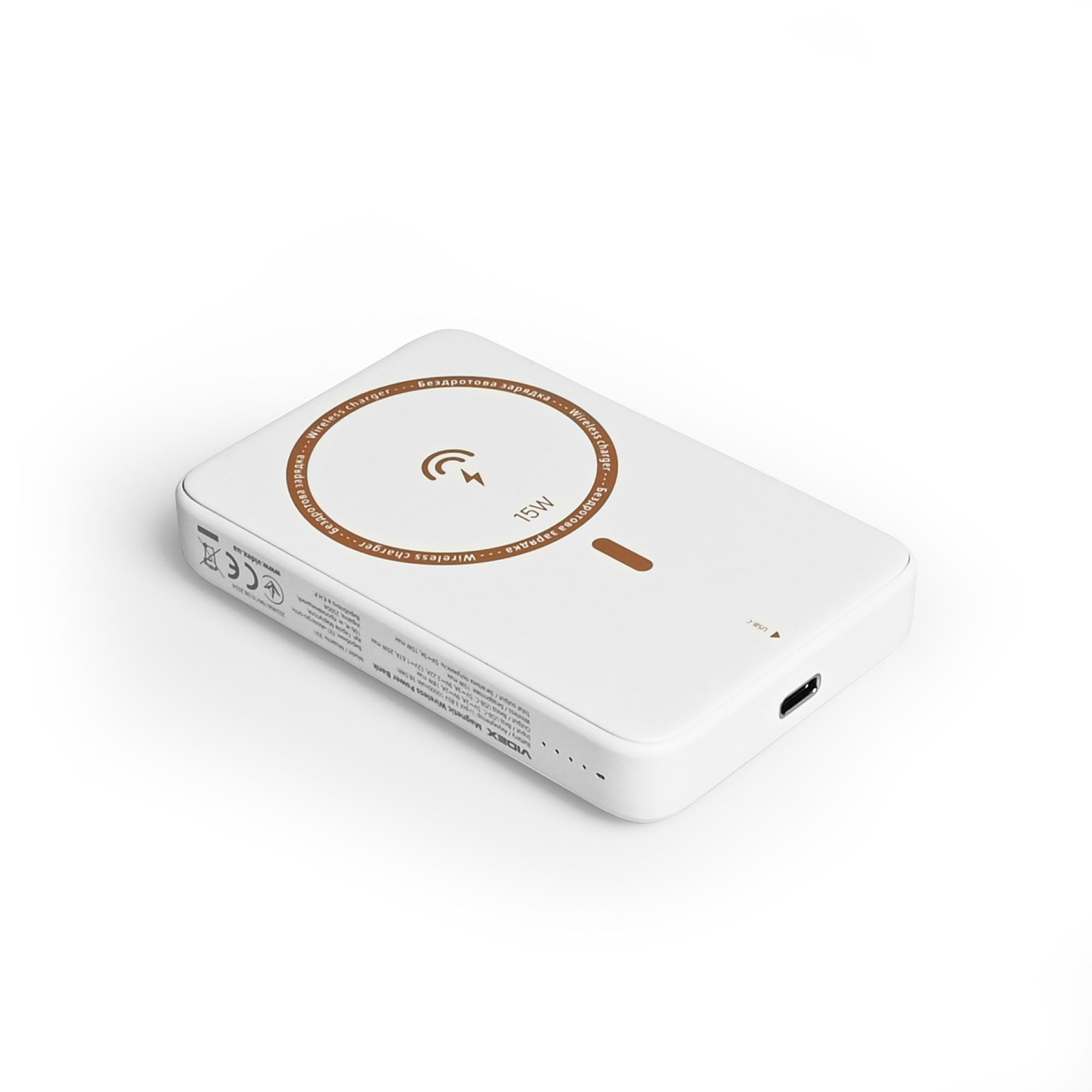 Повербанк з бездротовою зарядкою 10000mAh VIDEX VPB-331 PD20W White — фото 8 з 10