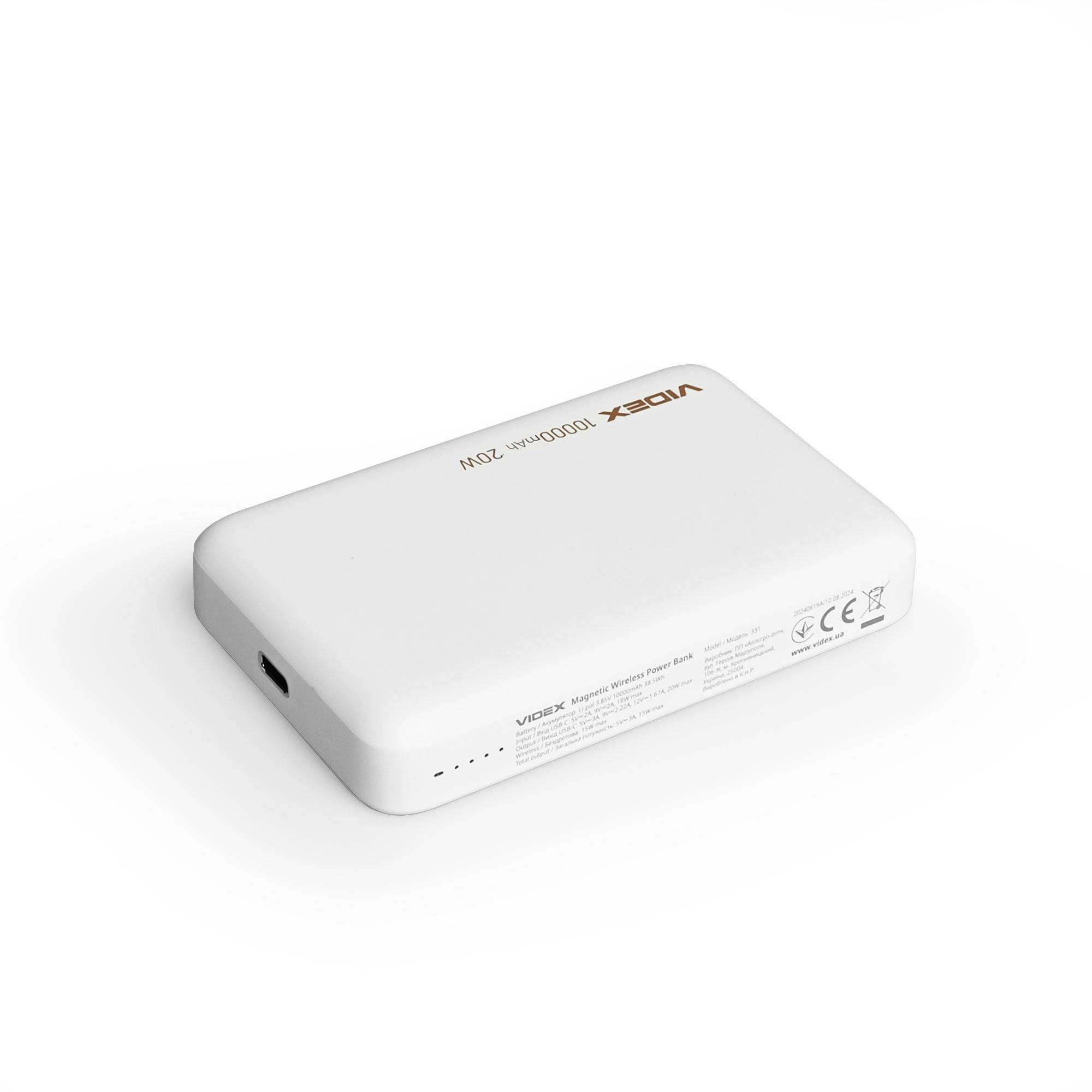 Повербанк з бездротовою зарядкою 10000mAh VIDEX VPB-331 PD20W White — фото 7 з 10