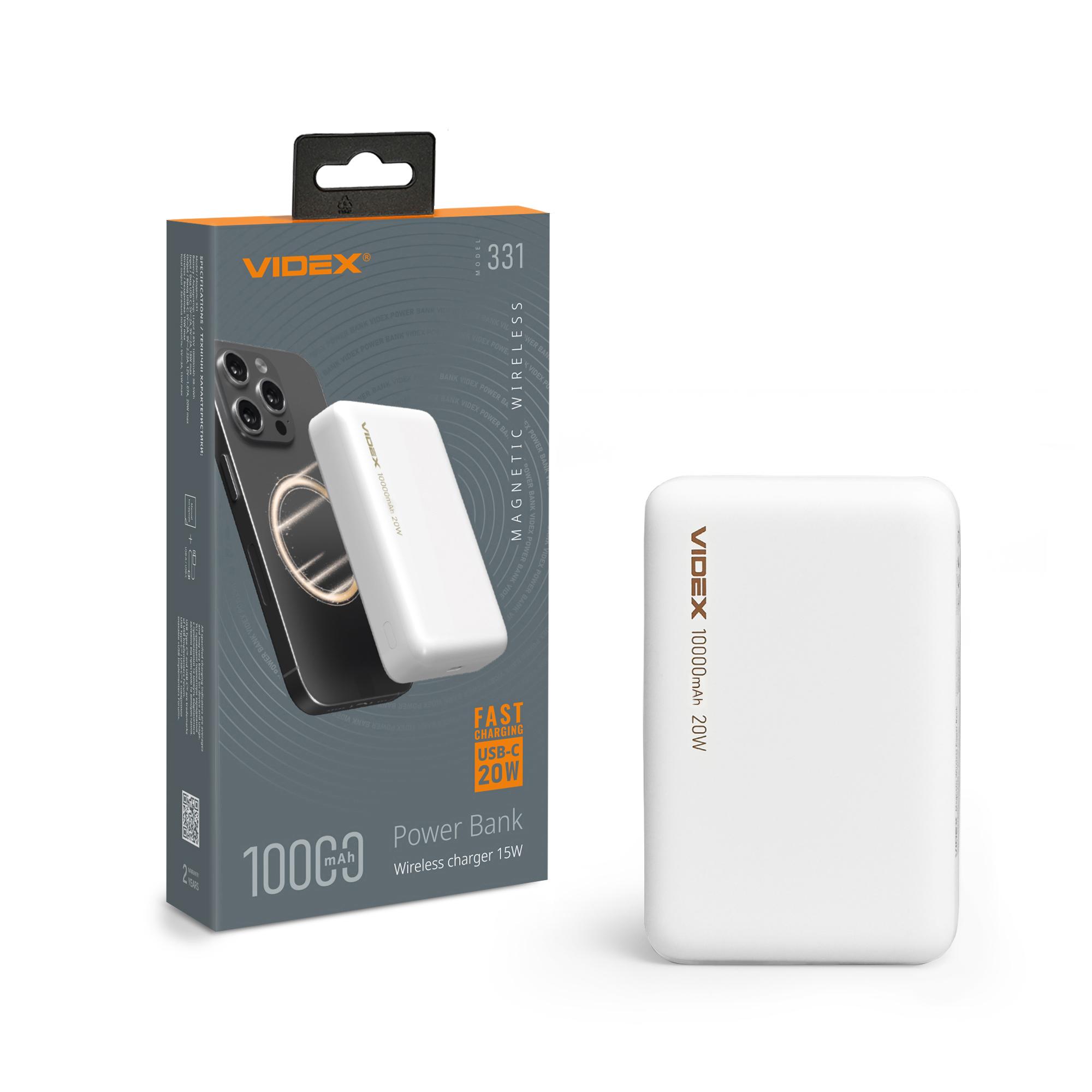 Повербанк з бездротовою зарядкою 10000mAh VIDEX VPB-331 PD20W White — фото 1 з 10