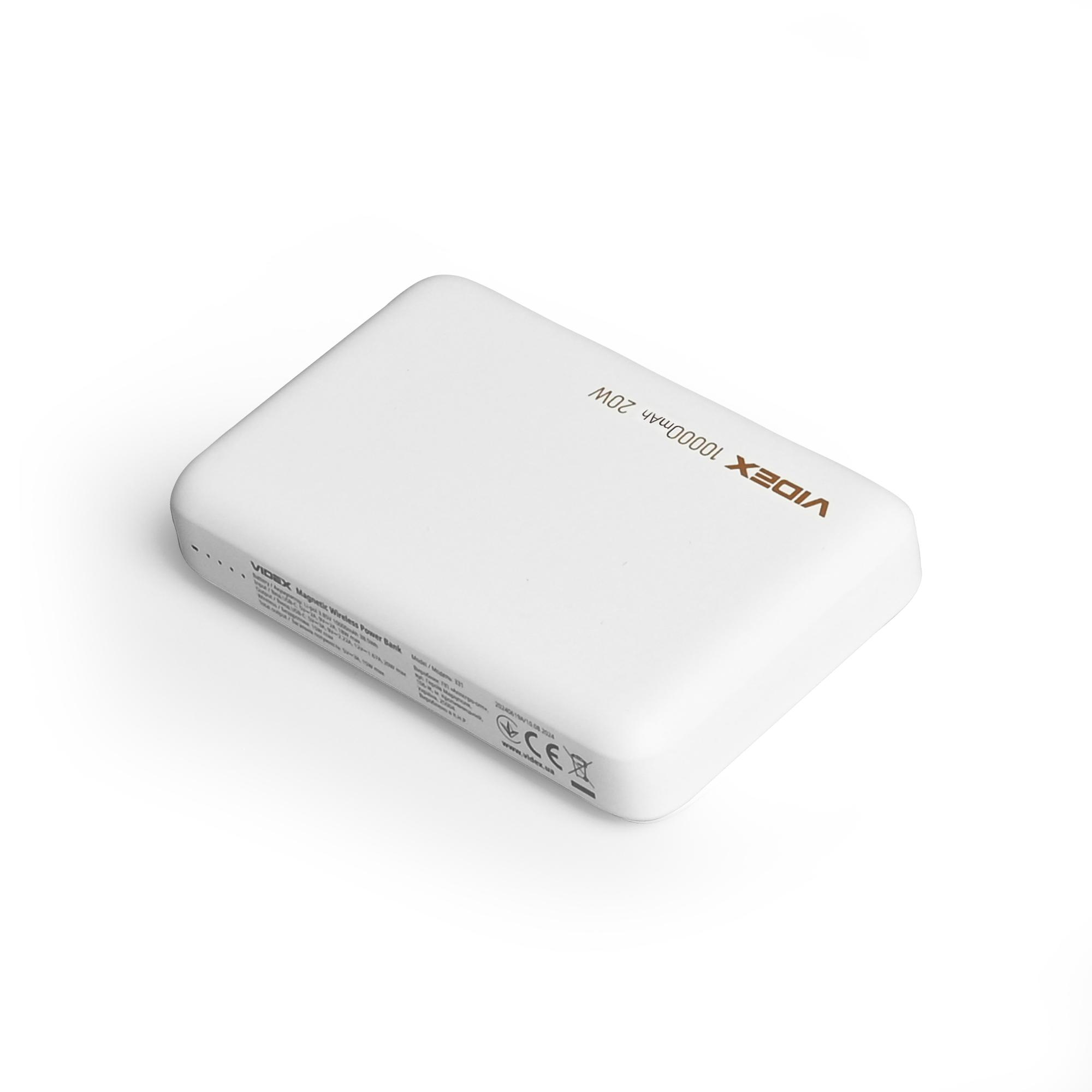 Повербанк з бездротовою зарядкою 10000mAh VIDEX VPB-331 PD20W White — фото 9 з 10