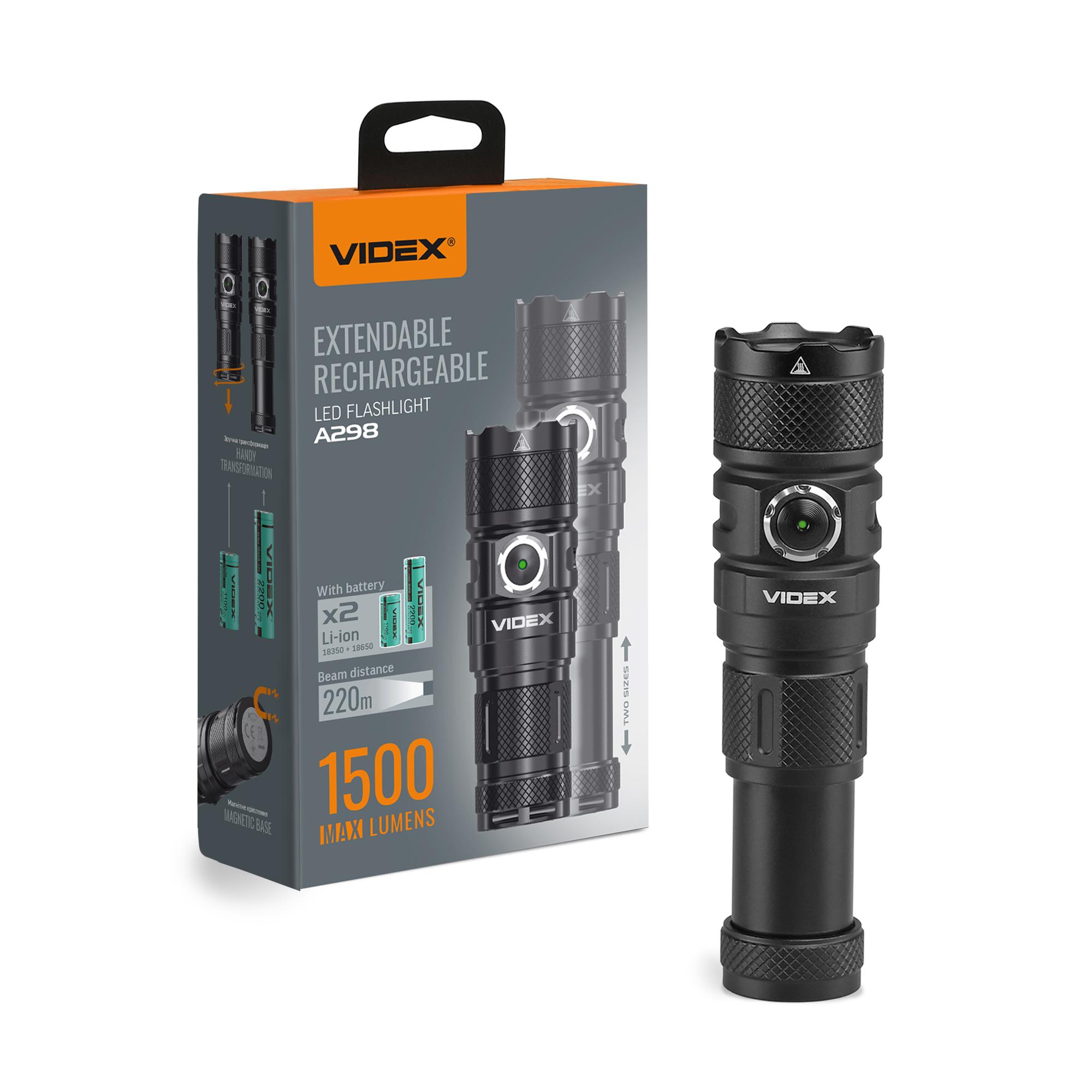 Портативний світлодіодний ліхтарик VIDEX VLF-A298 1500Lm 5000K — фото 1 з 12