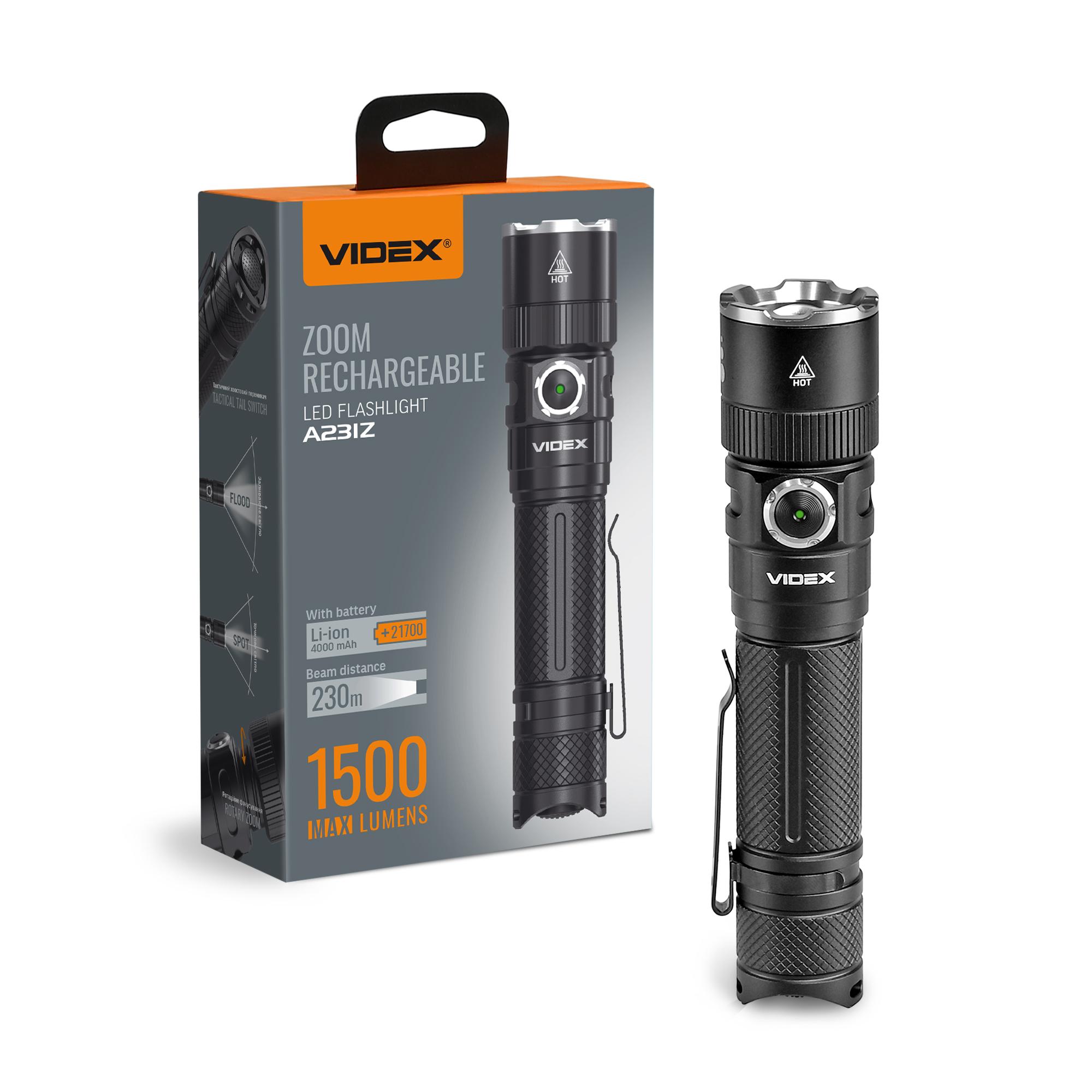 Портативний світлодіодний ліхтарик VIDEX VLF-A231Z 1500Lm 5000K — фото 1 з 16