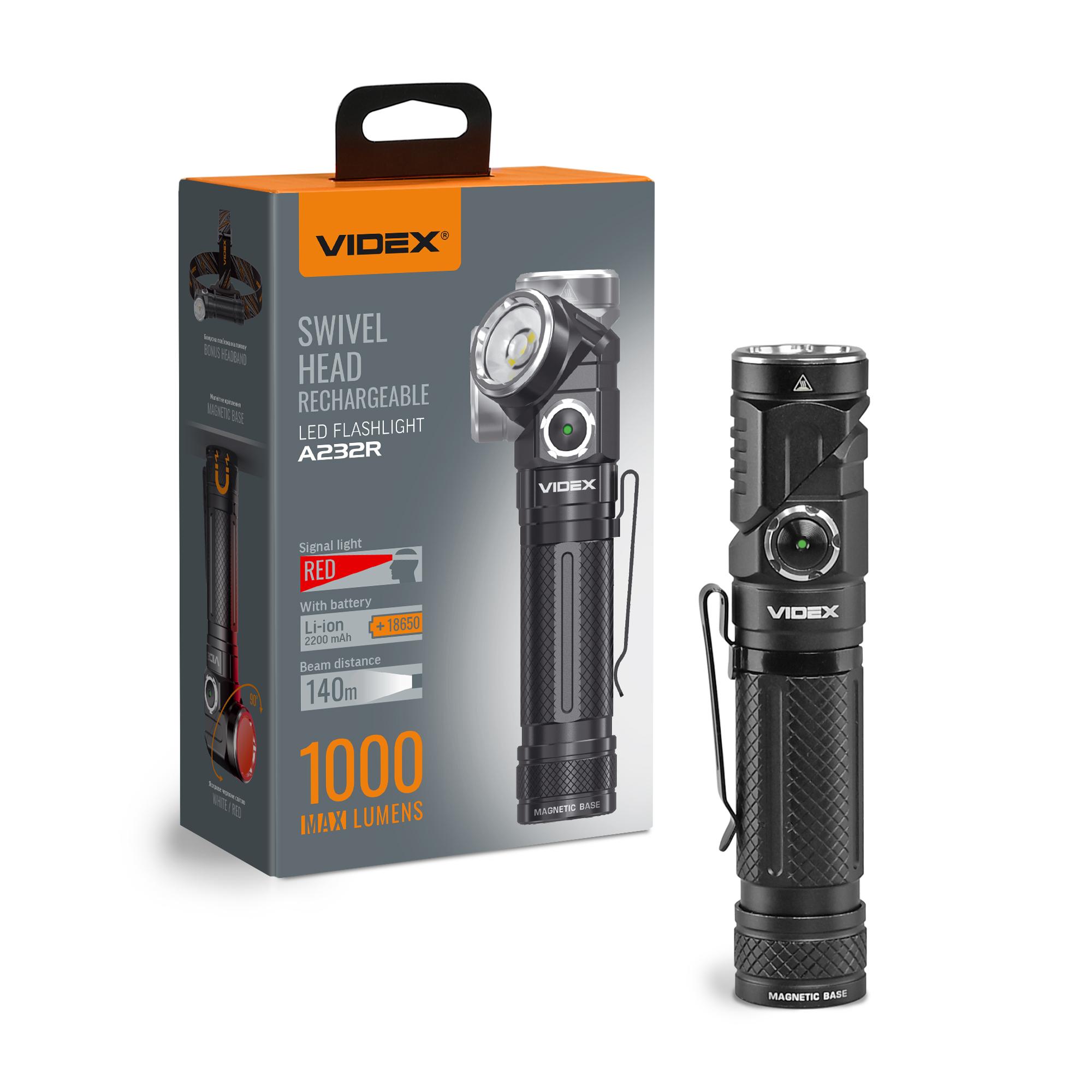 Портативний світлодіодний ліхтарик VIDEX VLF-A232R 1000Lm 5000K — фото 1 з 18