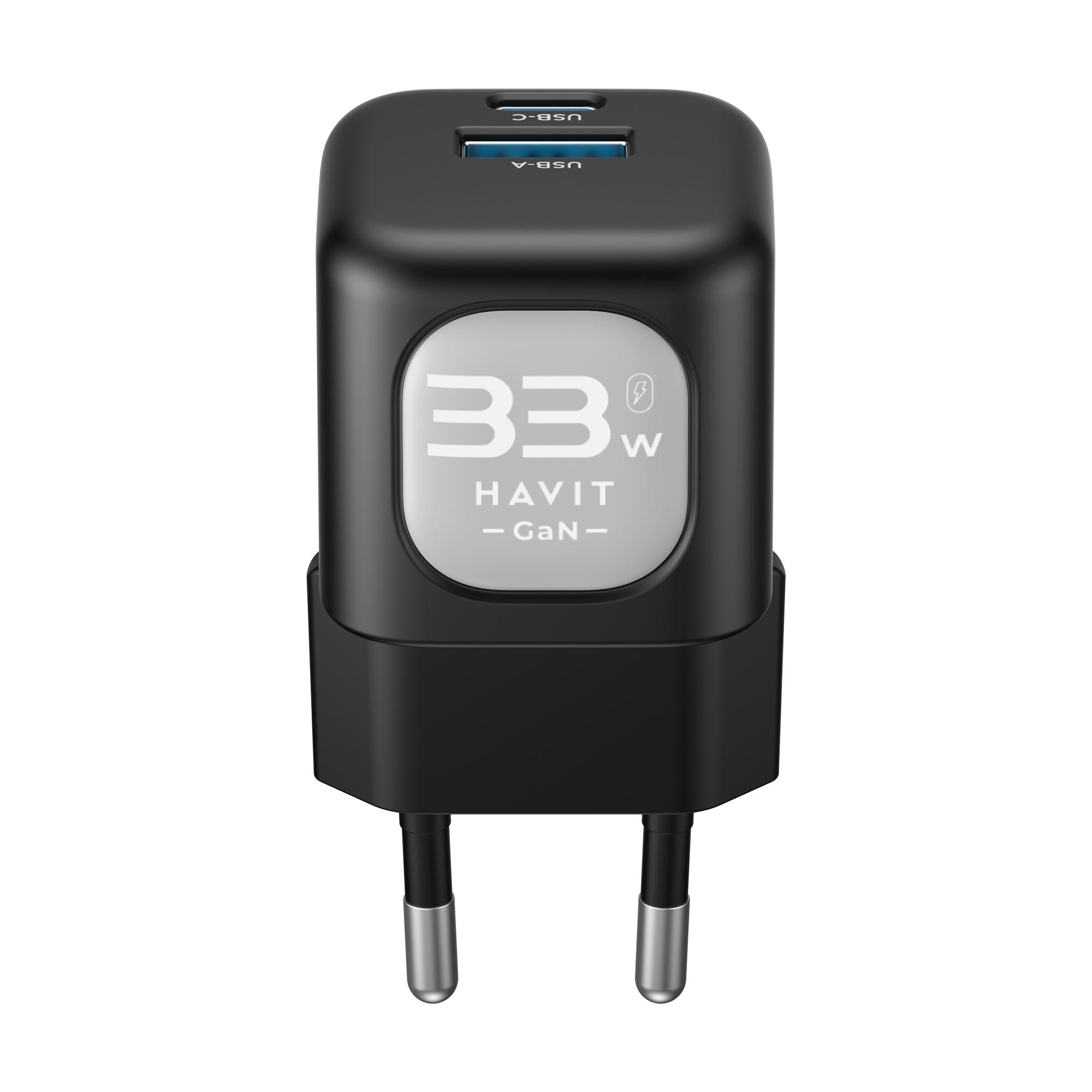 Зарядний пристрій HAVIT HV-UC230 GaN 33W USB-A+USB-C Black — фото 2 з 5