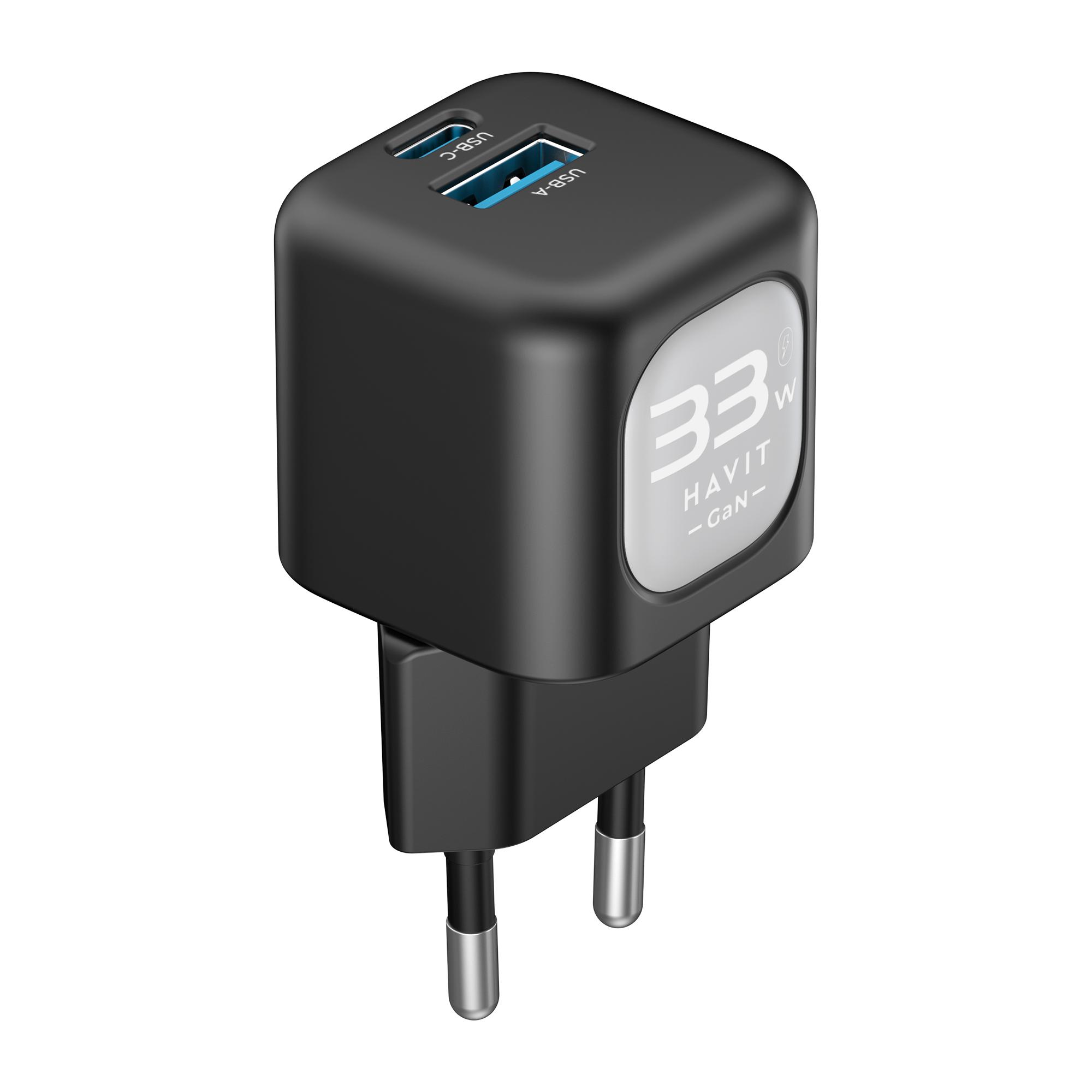 Зарядний пристрій HAVIT HV-UC230 GaN 33W USB-A+USB-C Black — фото 1 з 5