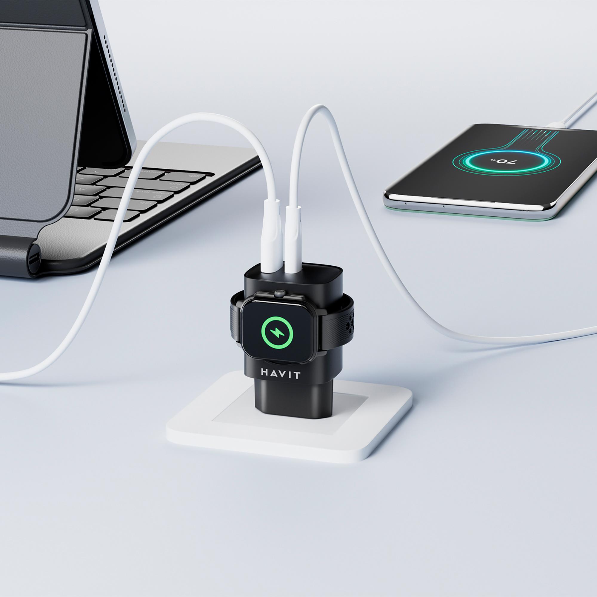 Зарядний пристрій HAVIT HV-UC132 22W USB-A+USB-C+Watch Charger Black — фото 7 з 7